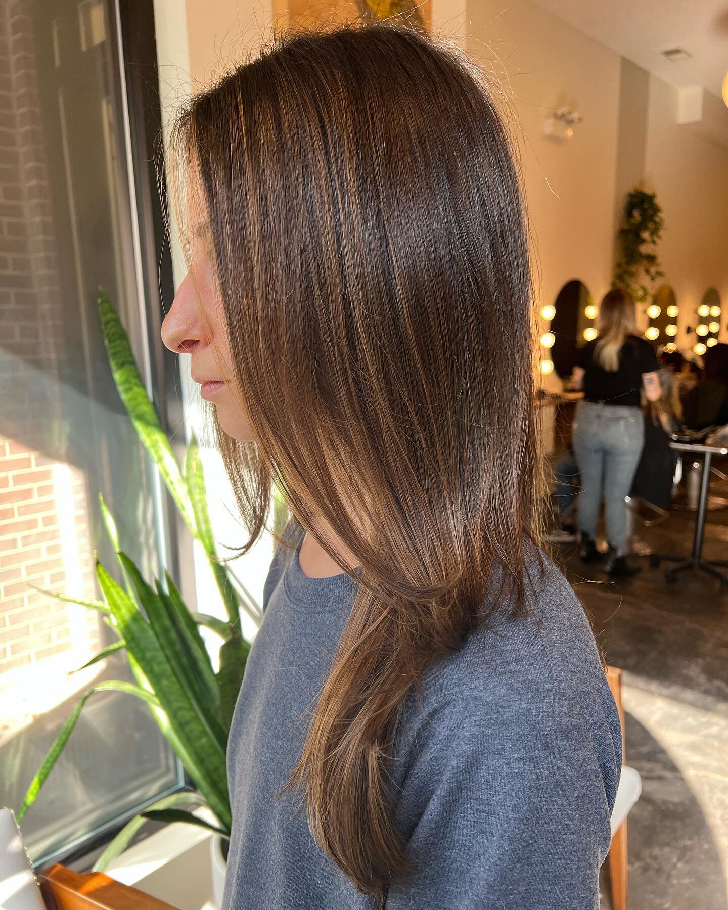 Soft Caramel. If you are a brunette and love your natural color but just want to add some interest to what you already have, this is a great way to do so. Maintenance appointments can be 3-6 months and AS always, glosses and trims are always recommen