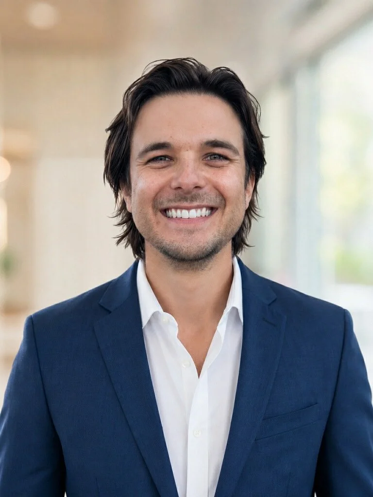 Photo of Zach Richard, MD, a doctor with dark hair, wearing a blue and white checkered shirt, against a plain gray background.