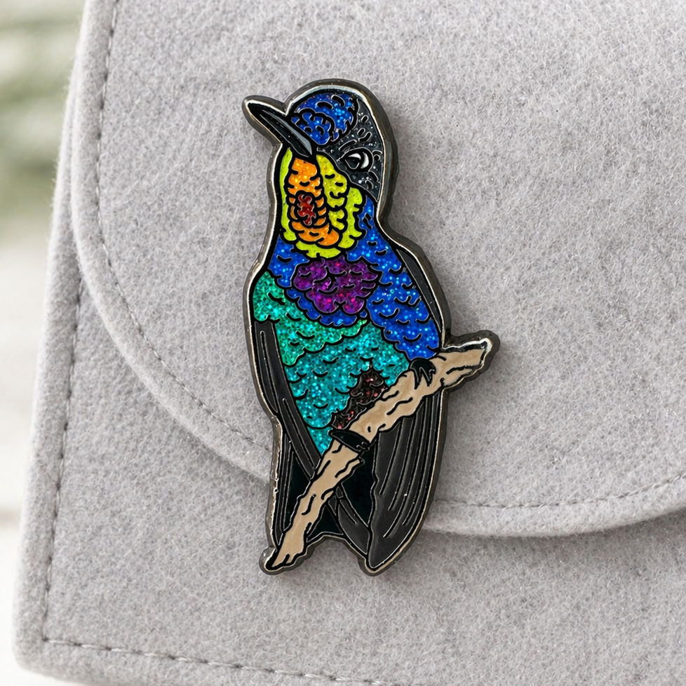 Fiery-throated Hummingbird - Glitter Enamel Pin