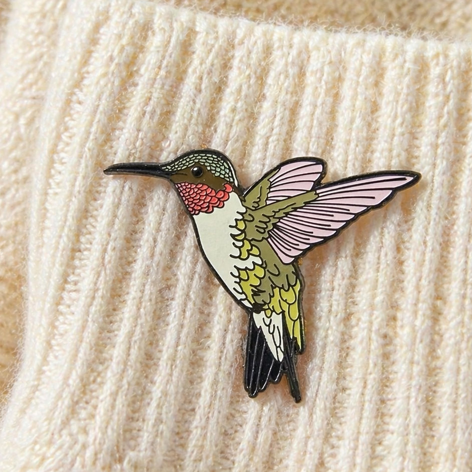 Ruby-throated Hummingbird - Glitter Enamel Pin