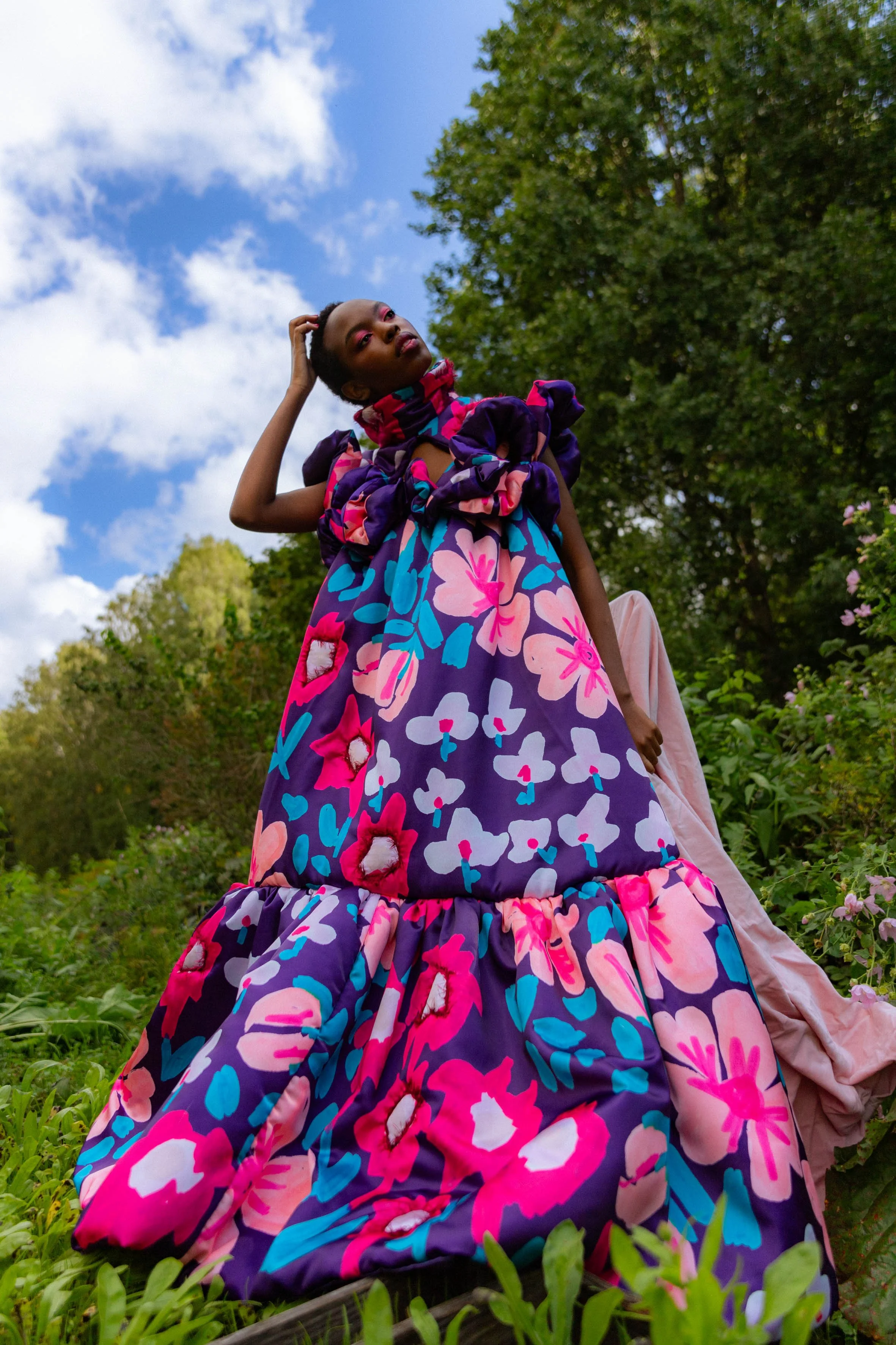 Big reneissance and Cristobal Balenciaga style padded dress by Tuuli-Tytti Koivula with big flower print