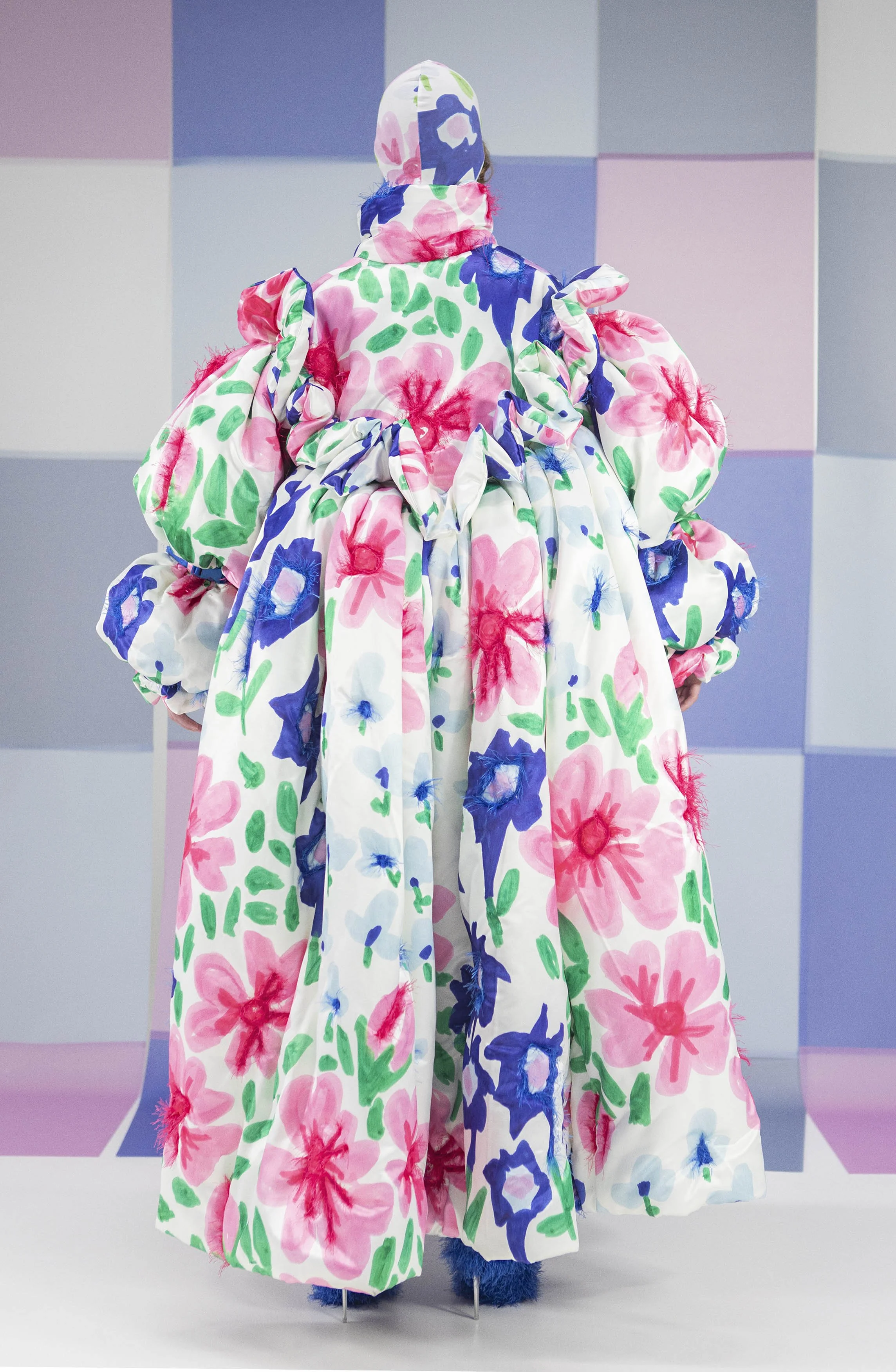 Big padded dress with big flower print by Tuuli-Tytti Koivula