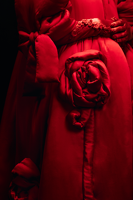 Big reneissance and Cristobal Balenciaga style padded dress by Tuuli-Tytti Koivula with 3D flowers