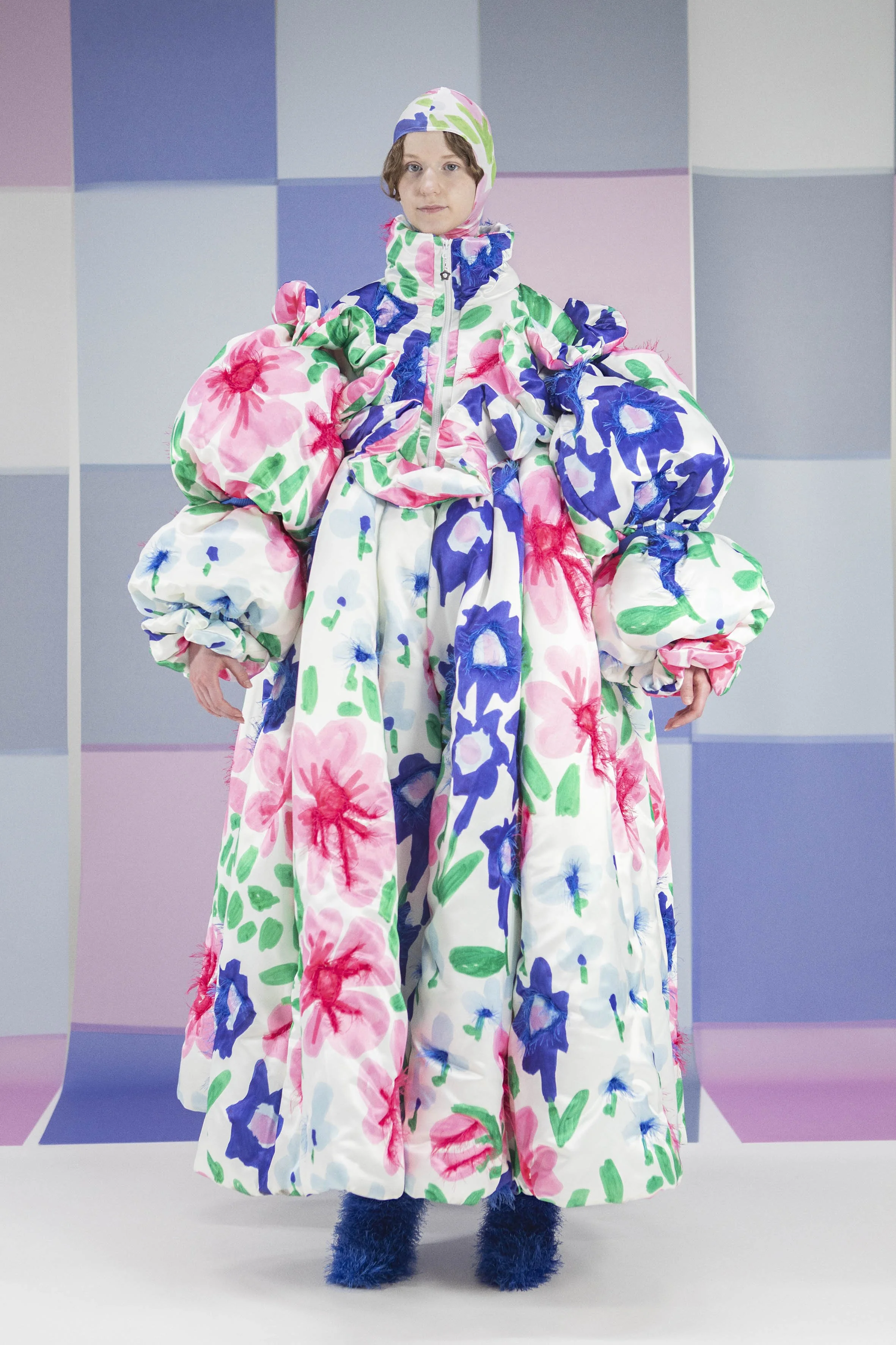 Big padded dress with big flower print by Tuuli-Tytti Koivula