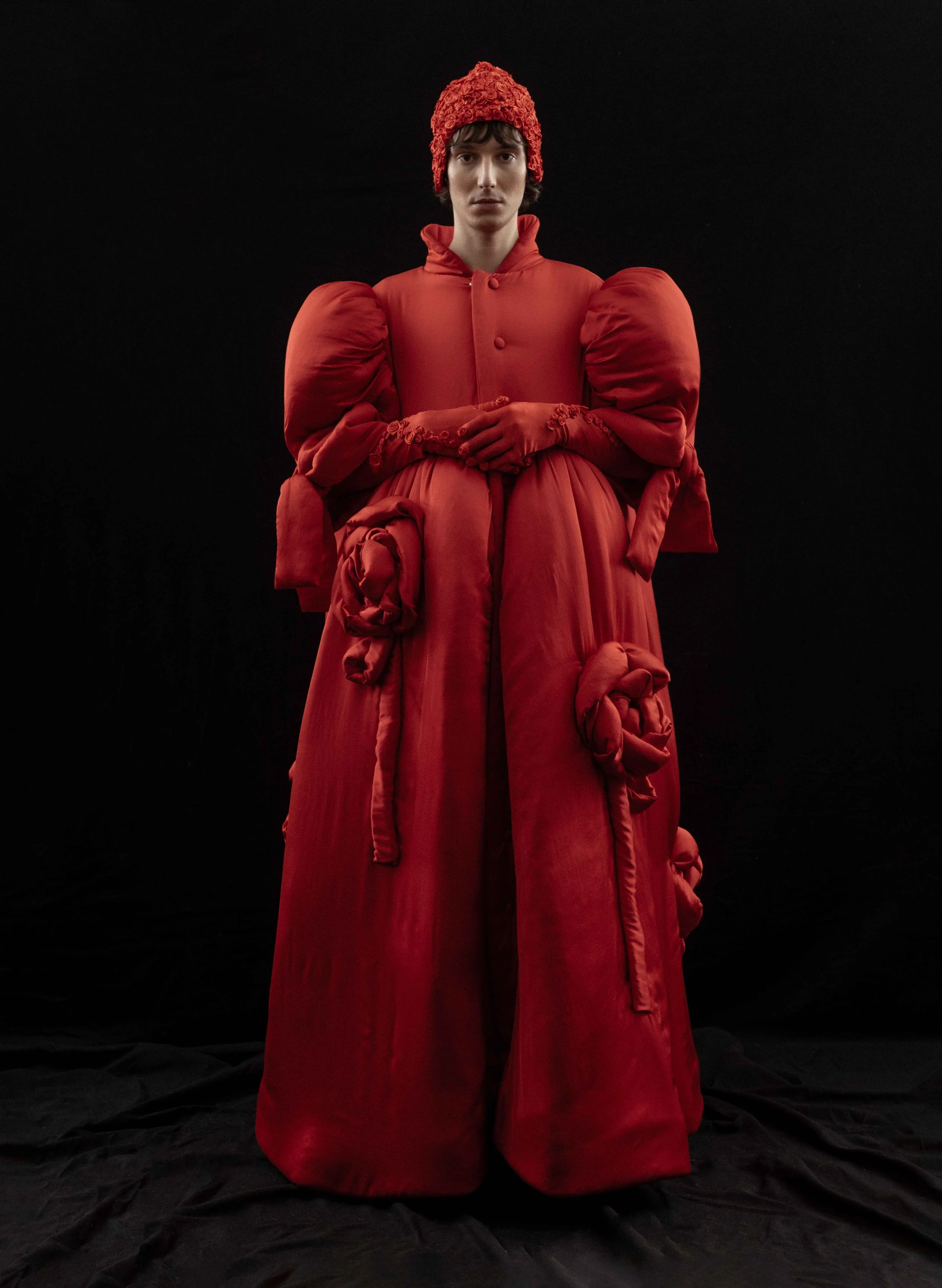 Big reneissance and Cristobal Balenciaga style padded dress by Tuuli-Tytti Koivula with 3D flowers