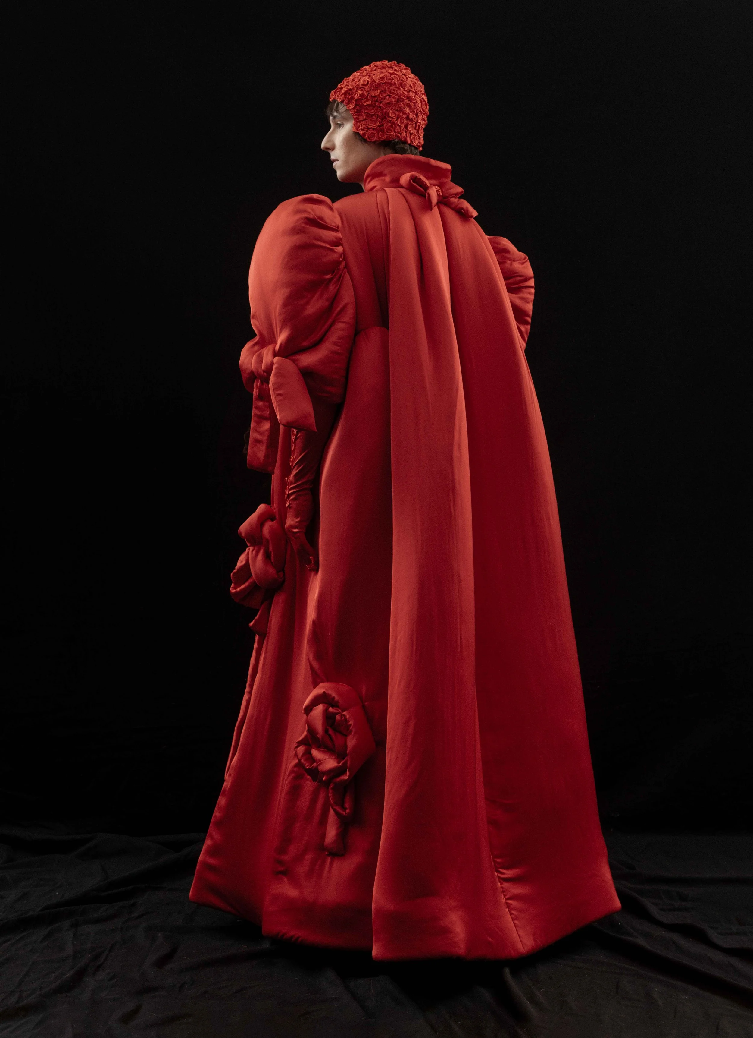 Big reneissance and Cristobal Balenciaga style padded dress by Tuuli-Tytti Koivula with 3D flowers