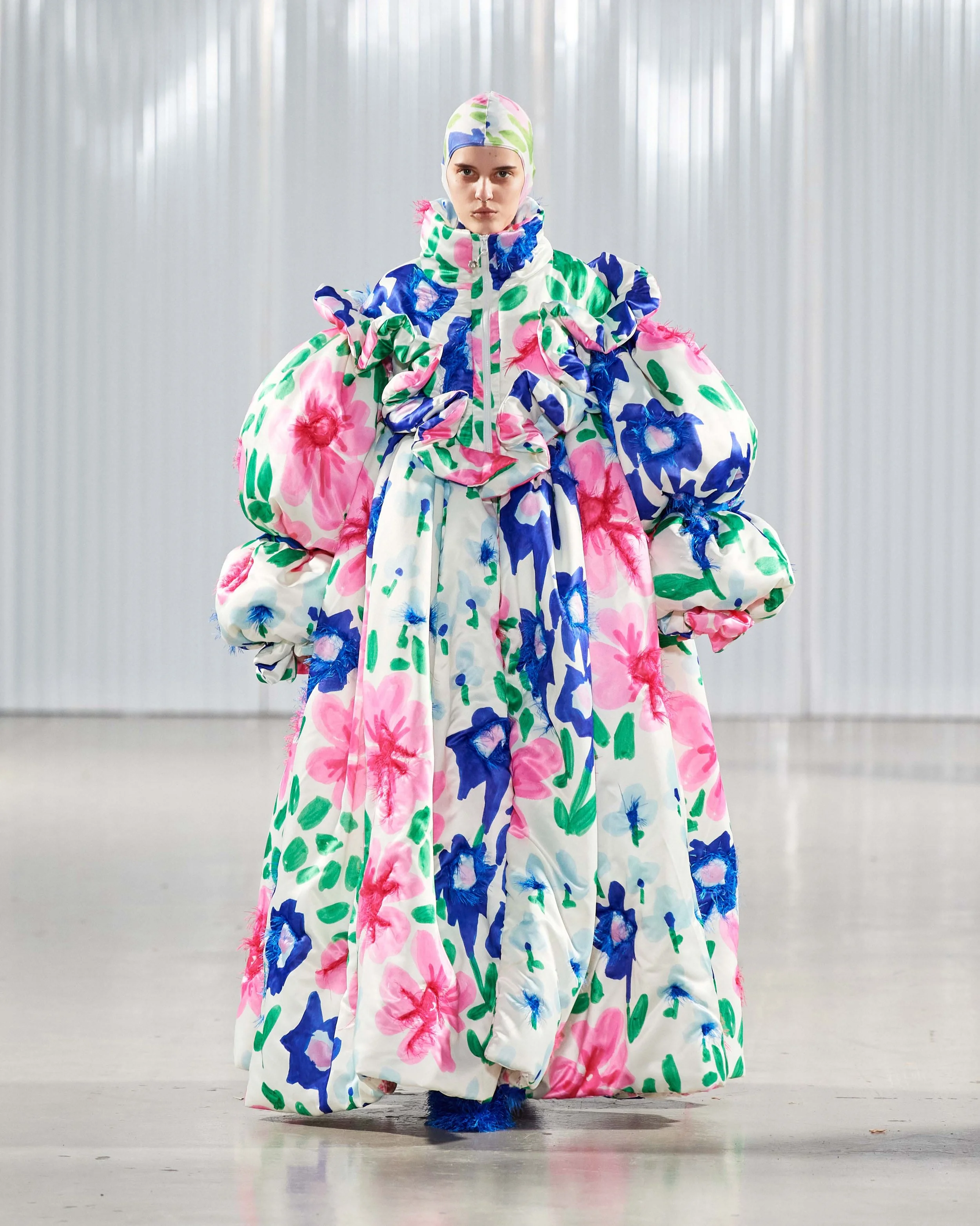 Big padded dress with big flower print by Tuuli-Tytti Koivula