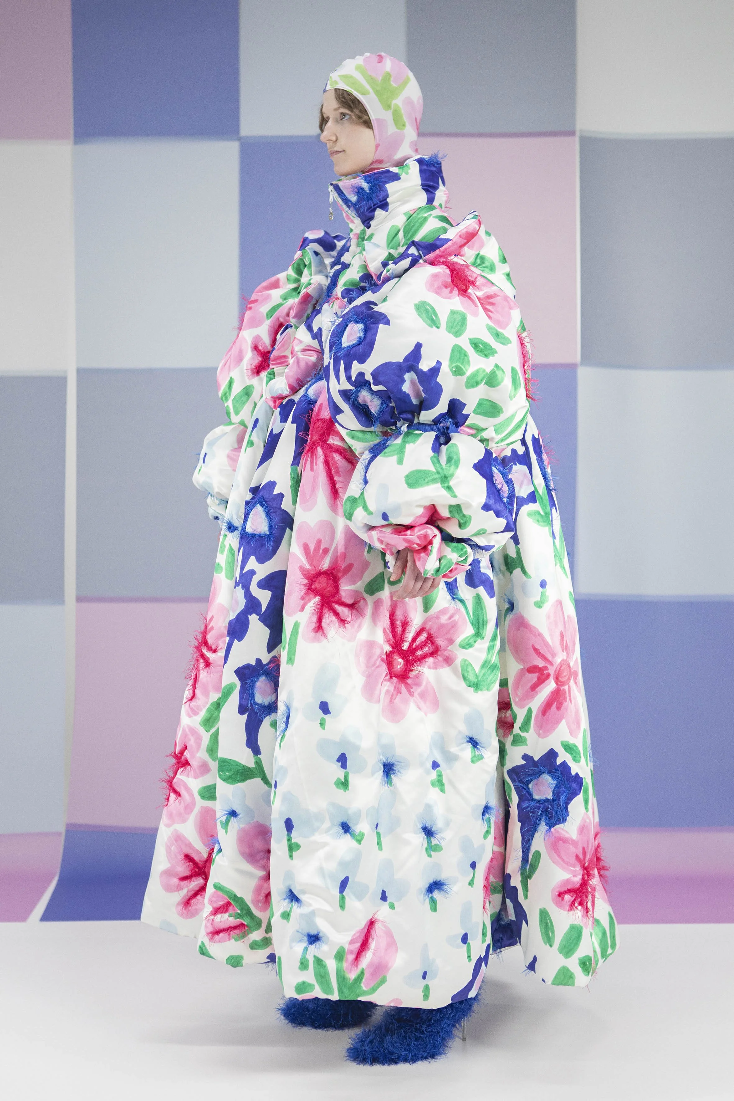 Big padded dress with big flower print by Tuuli-Tytti Koivula