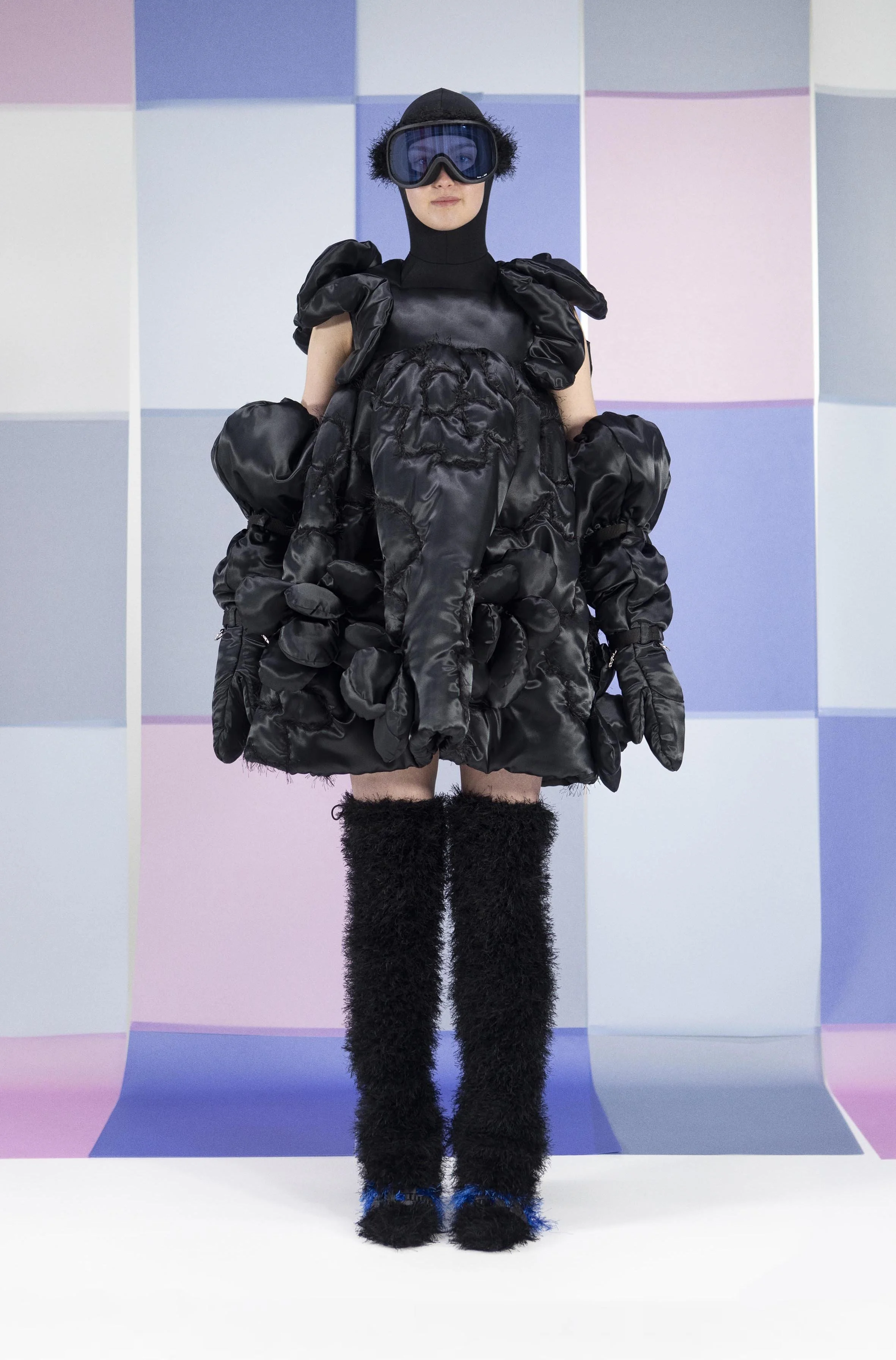 Big ruffle feminine padded dress by Tuuli-Tytti Koivula with 3D flowers