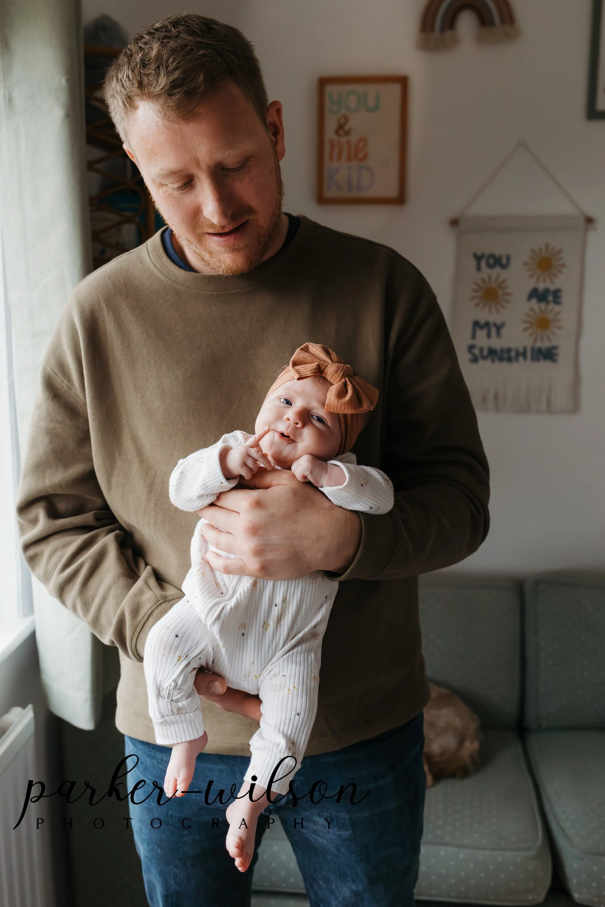 newborn and dad, newborn photos at home, parker-wilson photography