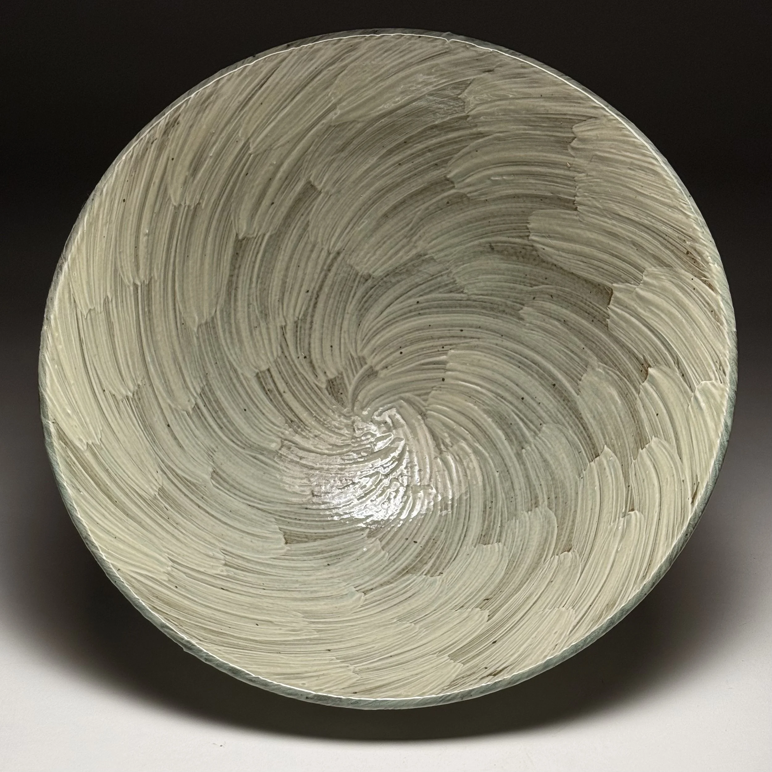 Steve Murphy - 24" Bowl wheel-thrown stoneware with white slip painting and Korean Cedar ash glaze