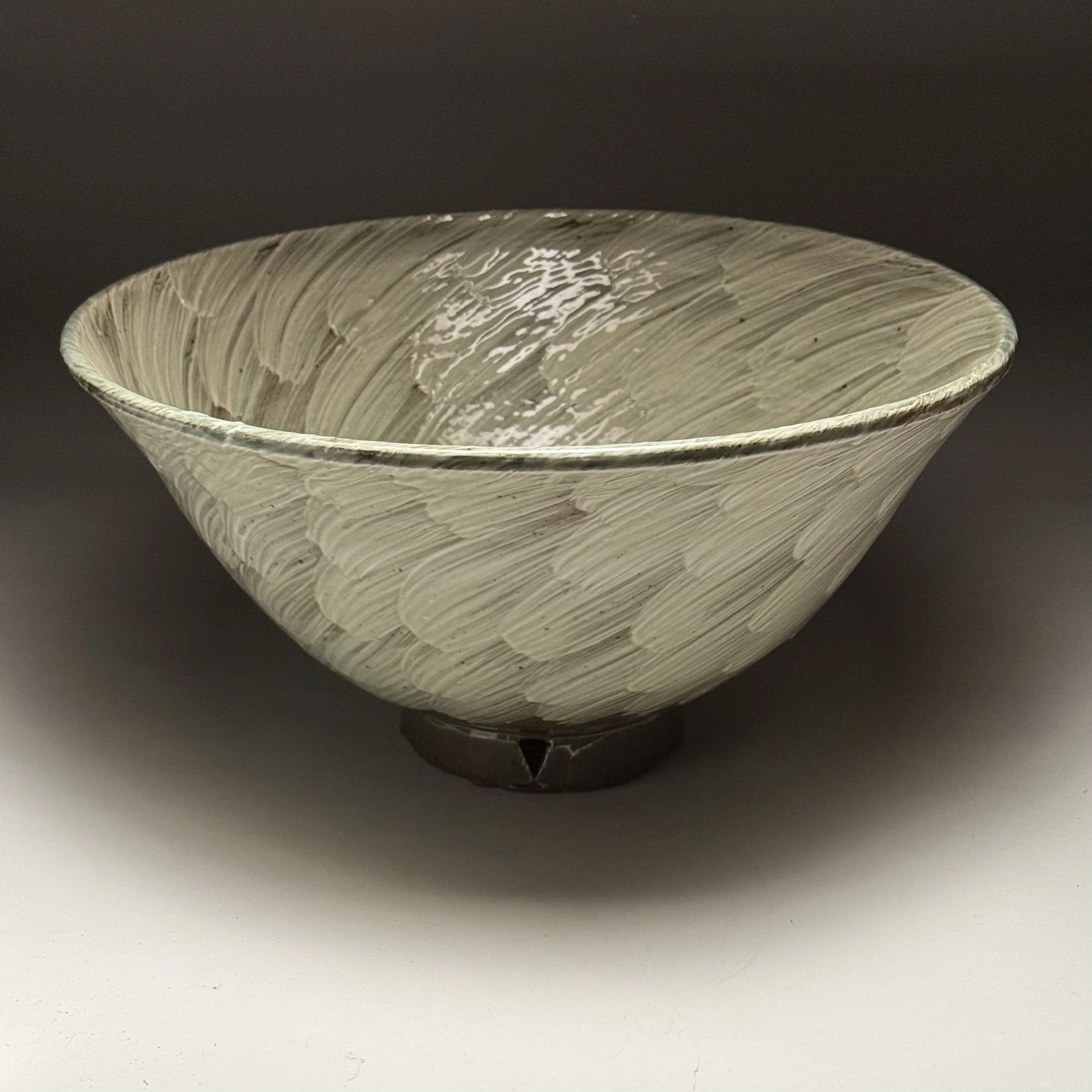 3. Steve Murphy - 14" Bowl wheel-thrown stoneware with white slip painting and Korean Cedar ash glaze