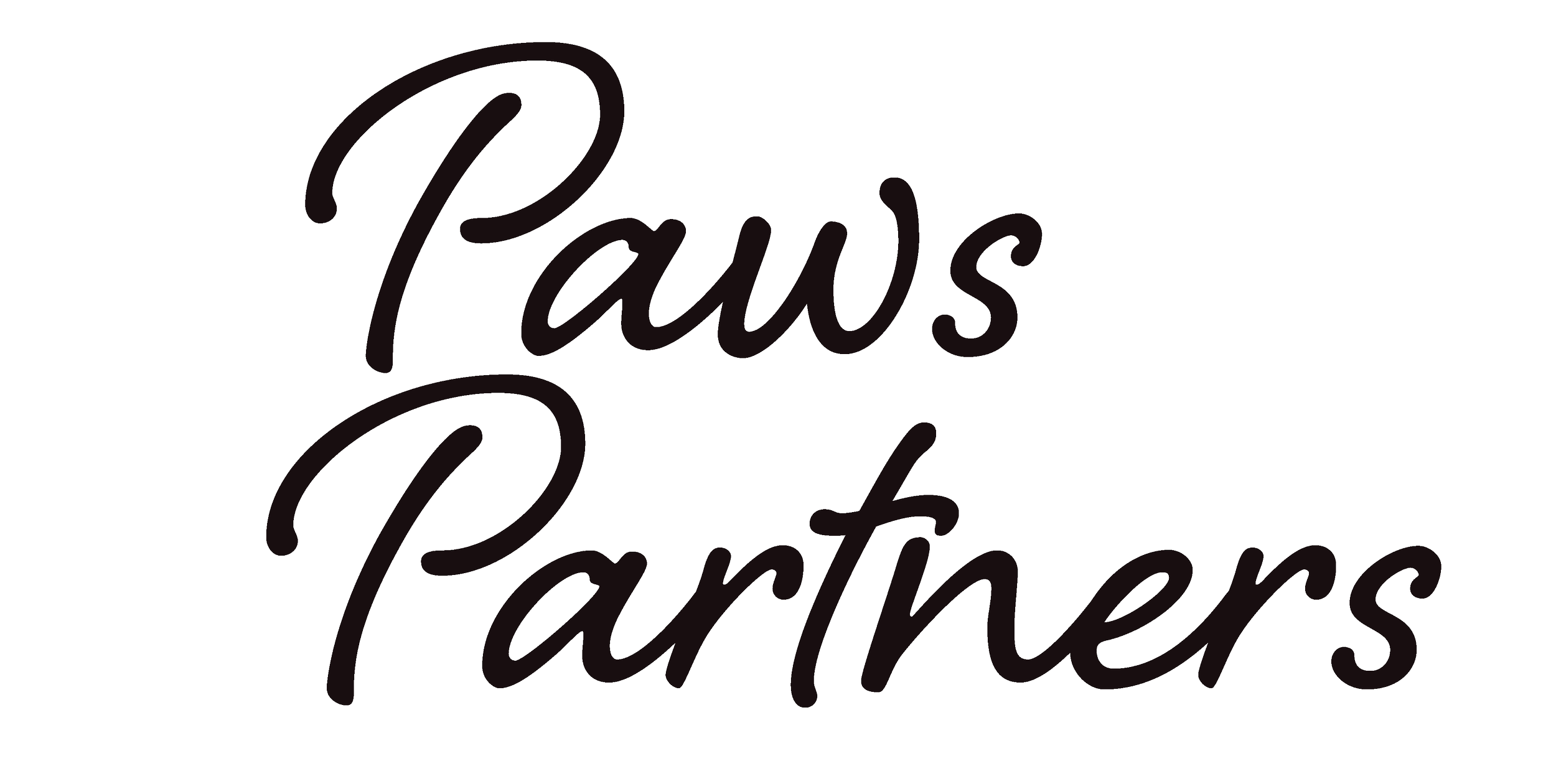 Text graphic that reads "Paws & Partners" with a paw print heart icon to the left of the text.