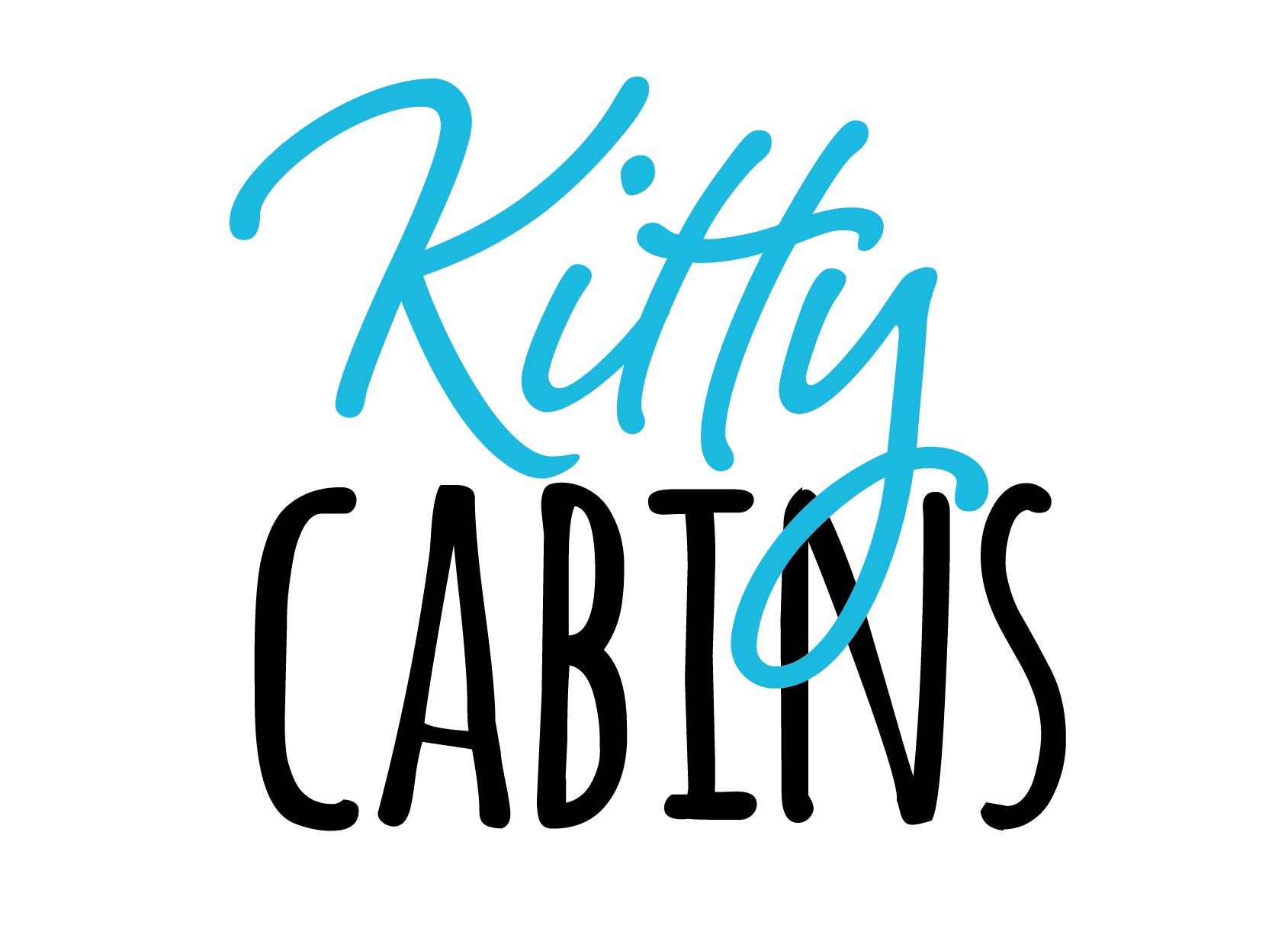 Stylized text reading 'Kitty Cabins' with 'Kitty' in blue cursive and 'Cabins' in black uppercase letters.