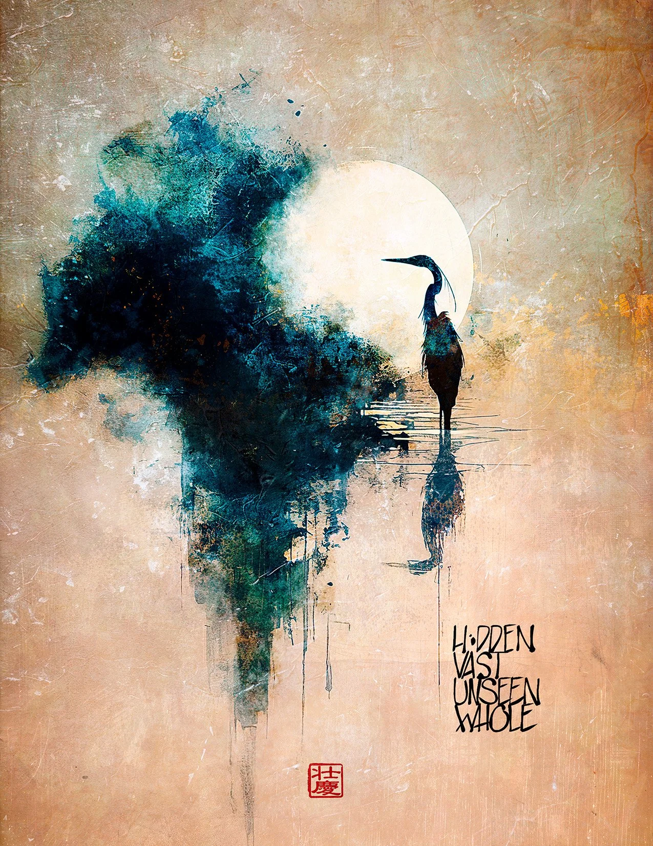 Heron Hidden in the Moon