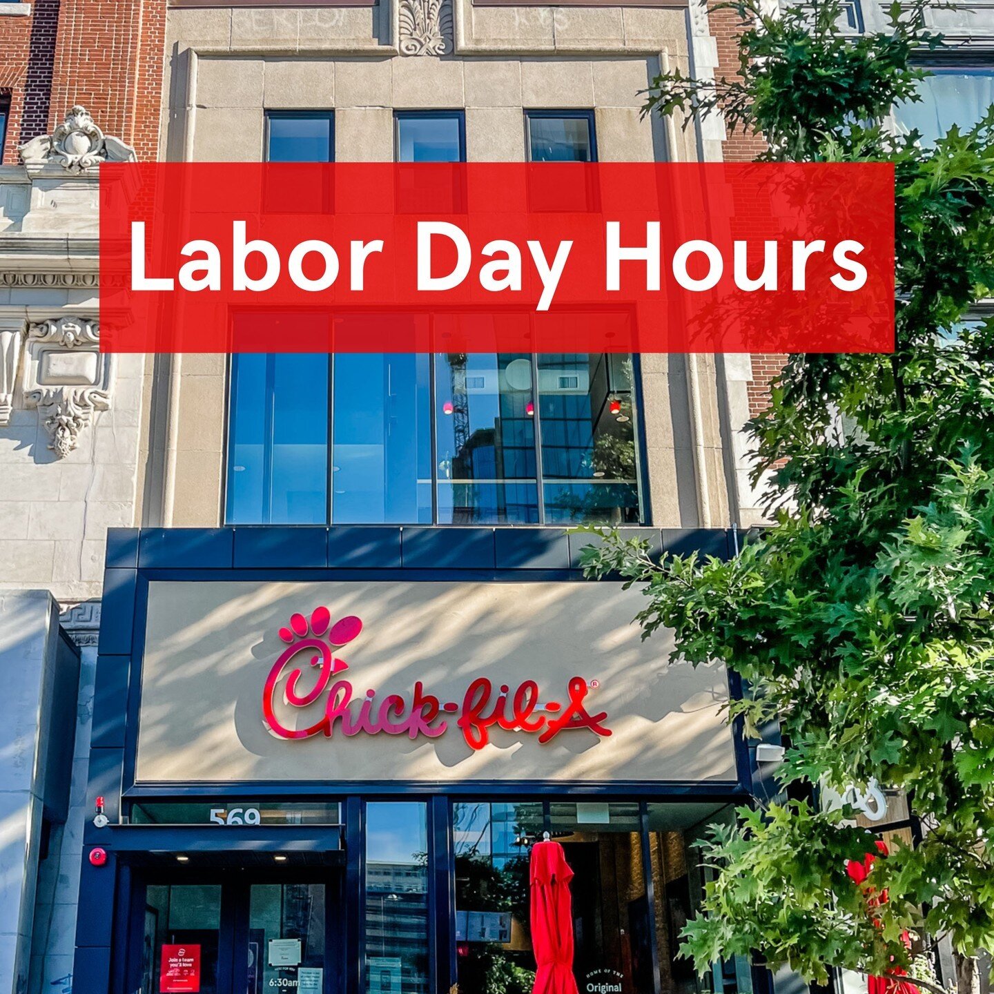 In observance of Labor Day, our hours at Chick-fil-A Copley Square will be 10:30am - 9:00pm on Monday, September 5th. No breakfast will be served.
&bull;
&bull;
&bull;
#TheLittleThings #ChickfilA #MyPleasure #EatMoreChicken #EatMorChikin #HereToServe