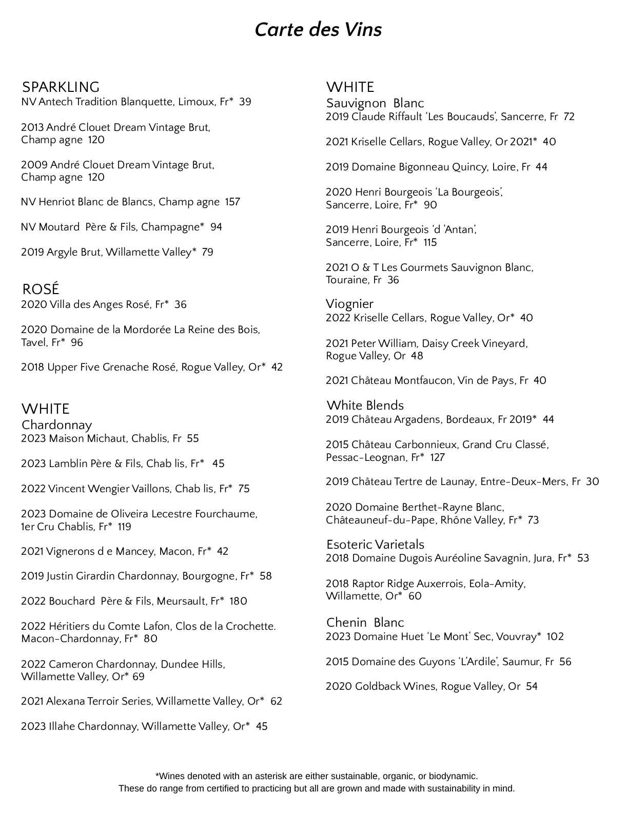 Chateaubriand Wine List 1