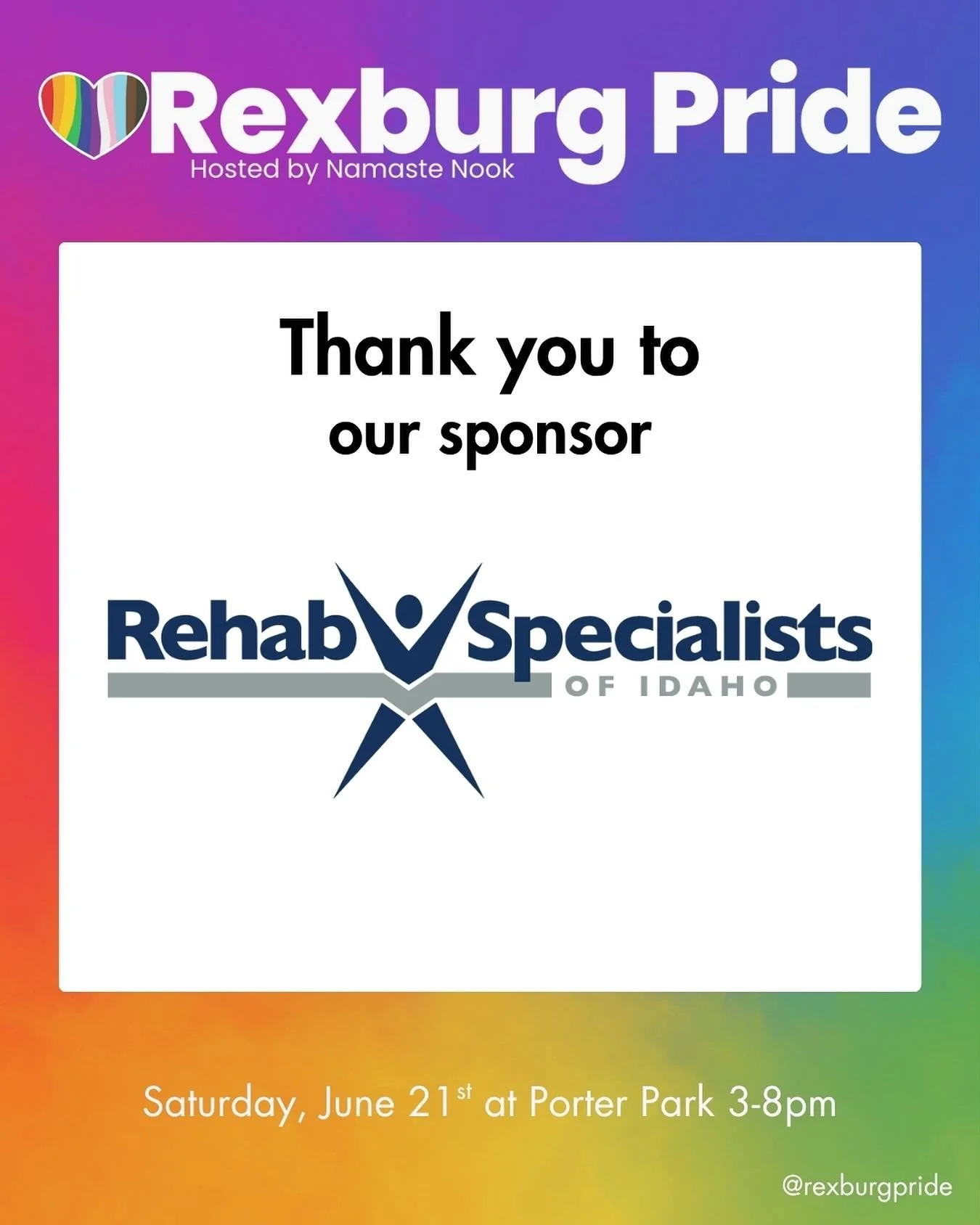 🩶Thank you to Rehab Specialists of Idaho for being a sponsor of #RexburgPride2025! @rehabspecialistsofidaho is the largest provider of physical, occupational, and speech therapy services in the area. They strive to offer the best local-grown, world-