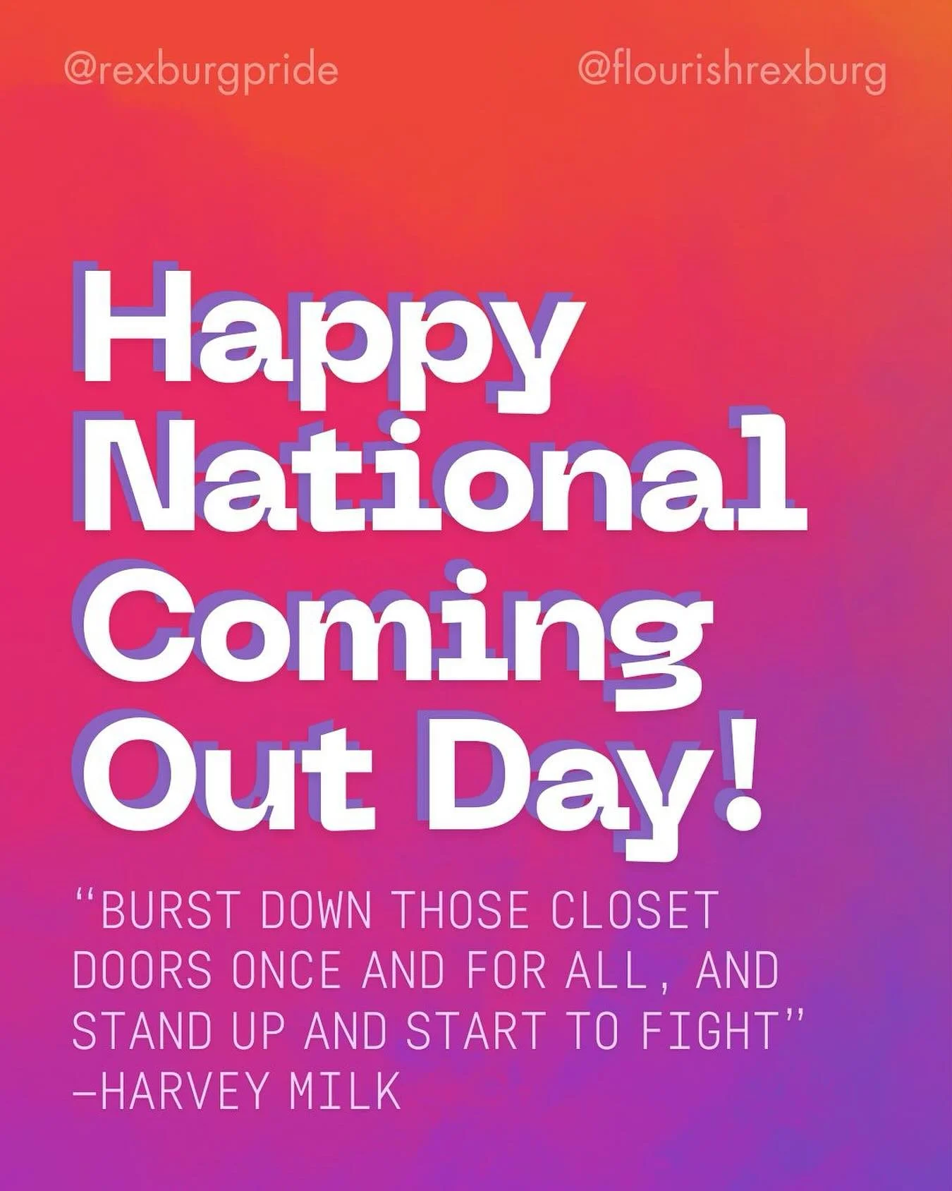 Whether you are able to comfortably, safely come out or not, we celebrate every one of our LGBTQIA+ siblings with their many different romantic, sexual, or gender identities. You are loved and valid, no matter what you call yourself, who you love, or