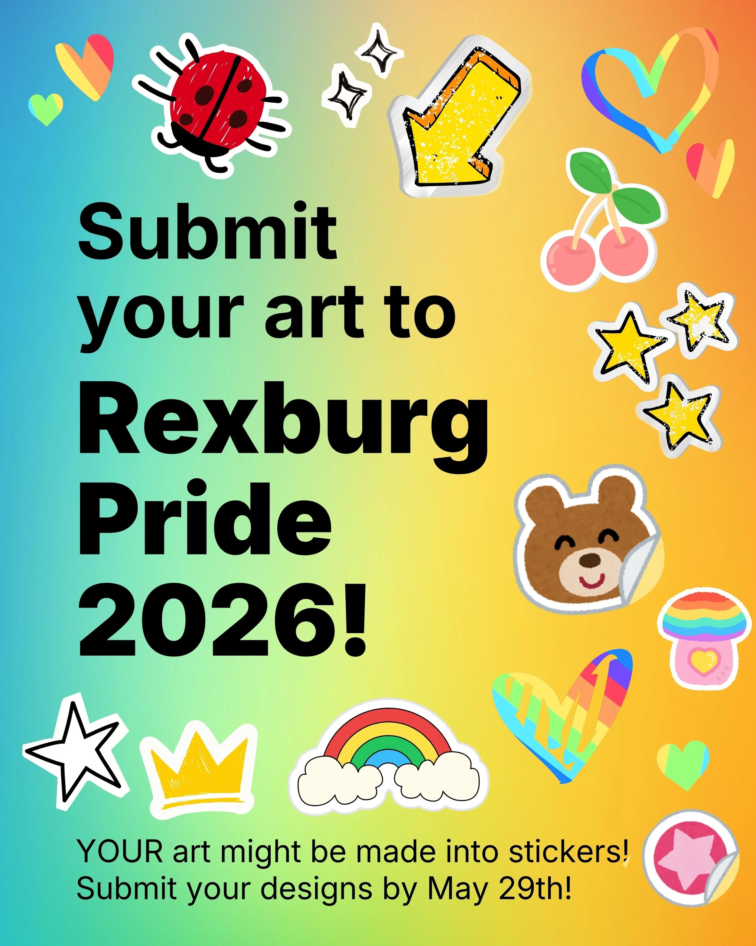 Our 2nd annual sticker competition is open! Submit your original designs to our website for a chance to have your stickers sold to benefit #RexburgPride! Please share with all your artsy friends! We are excited to see your designs! 🎨✍🏼

#RexburgPri