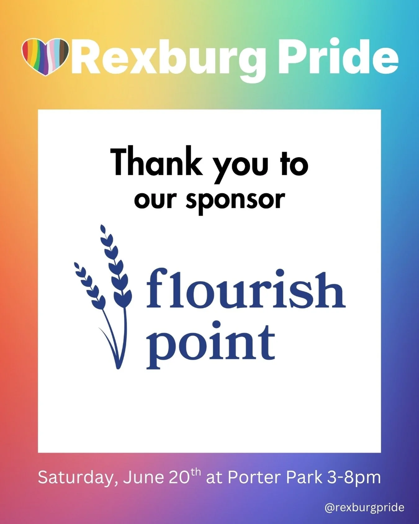 🌈🌾Thank you to our sponsor and parent org Flourish Point! Flourish has been a part of the Rexburg community since 2020, dedicated to supporting the mental health and well-being of LGBTQ+ individuals and their families. Starting in 2021, @flourishre