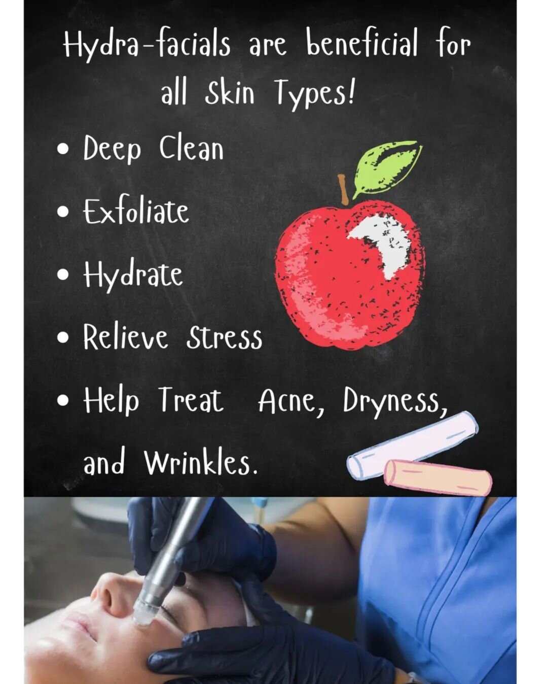 In honor of &quot;back to school&quot; here is a little lesson on how amazing Hydra-Facials (aka hydradermabrasion )are!

Tag a teacher or school employee in this post and stay tuned for a special back to school special!

#stressreduction #backtoscho