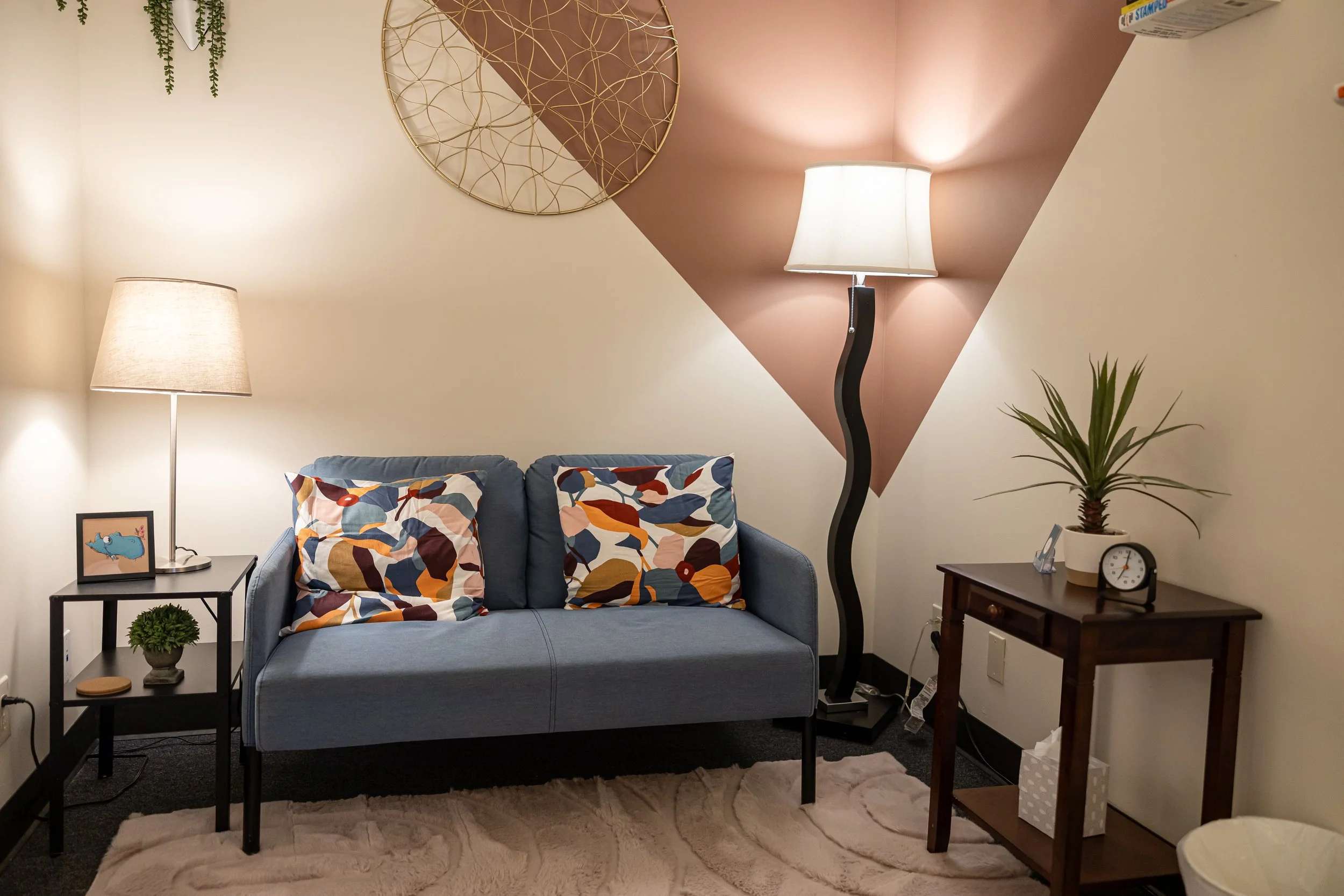 Therapy room at Perfectly Queer Counseling named after Bayard Rustin
