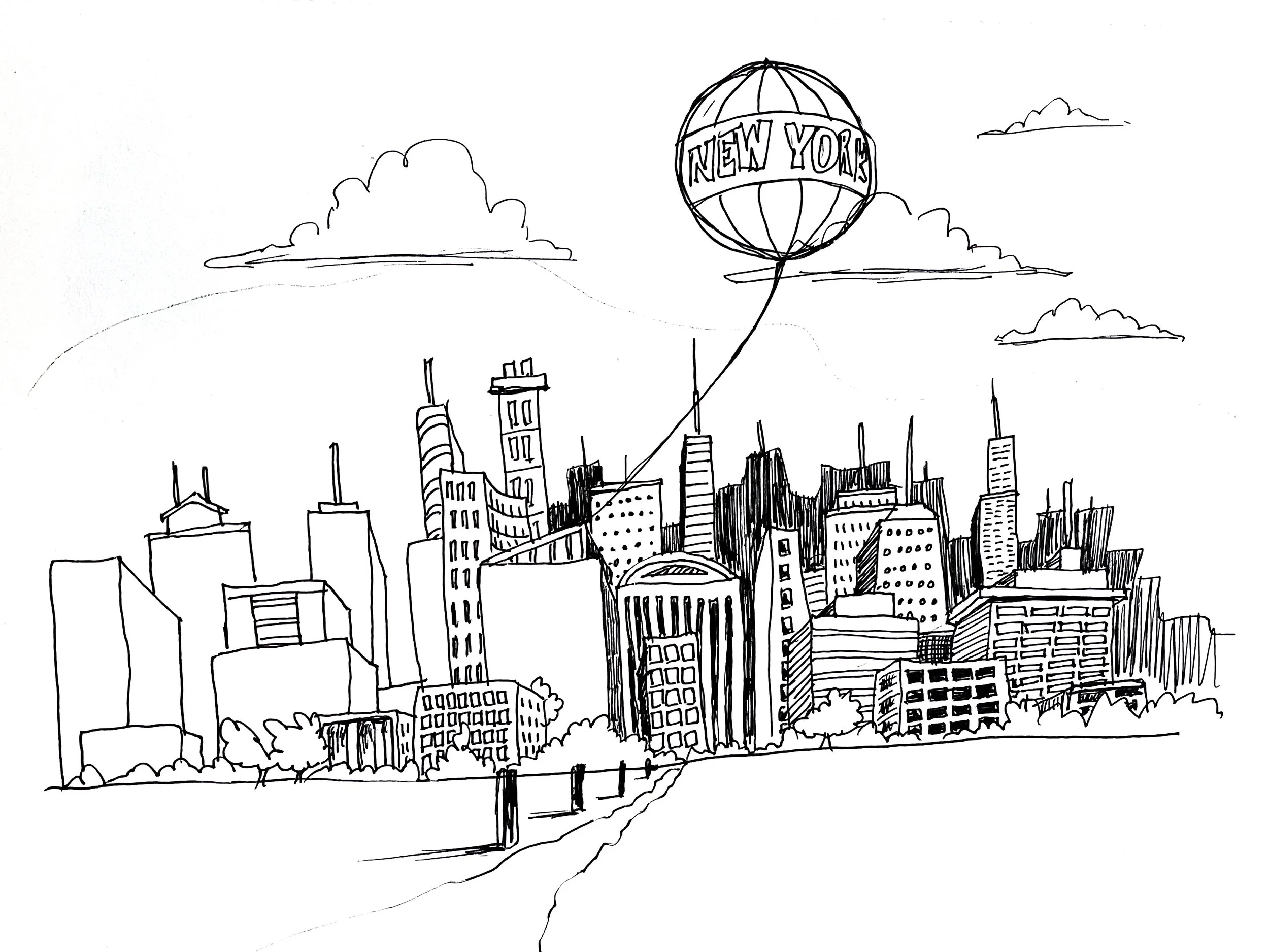 City Skyline New York City online beginners drawing class