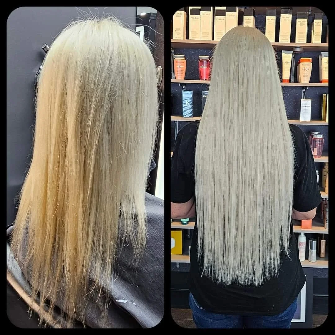 Before and after hair extensions transformation in Anchorage Alaska