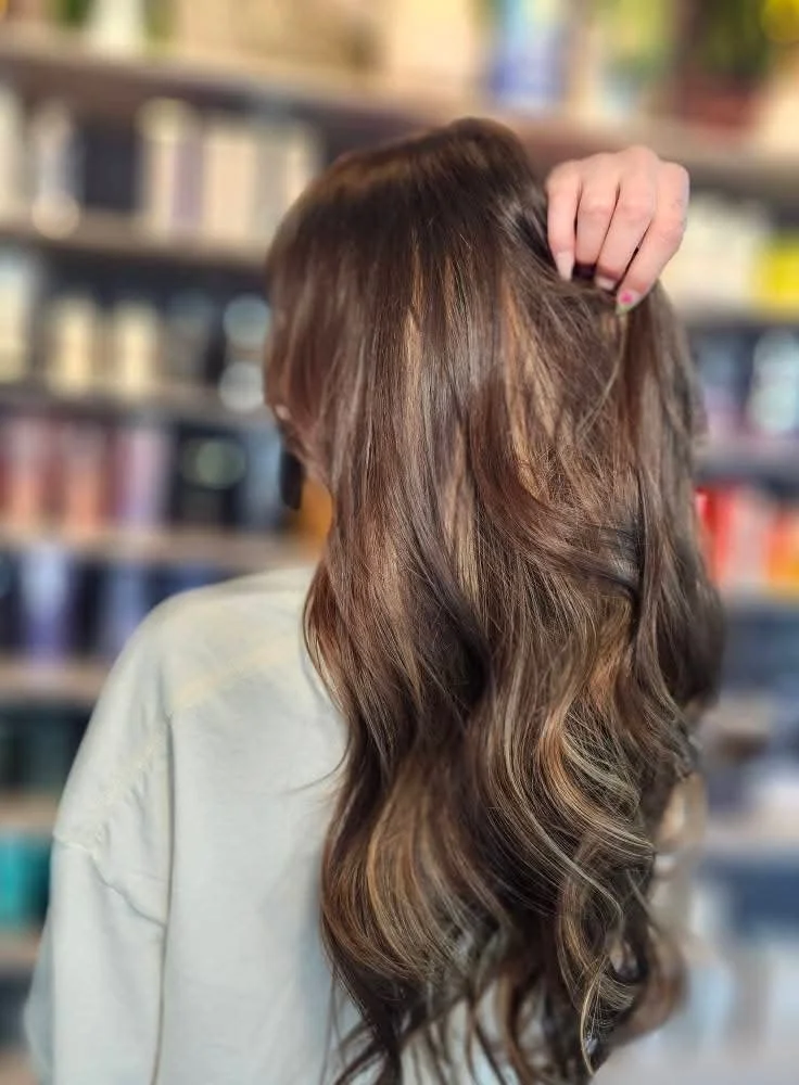Long brunette hair extensions at Misfits Salon in Anchorage Alaska