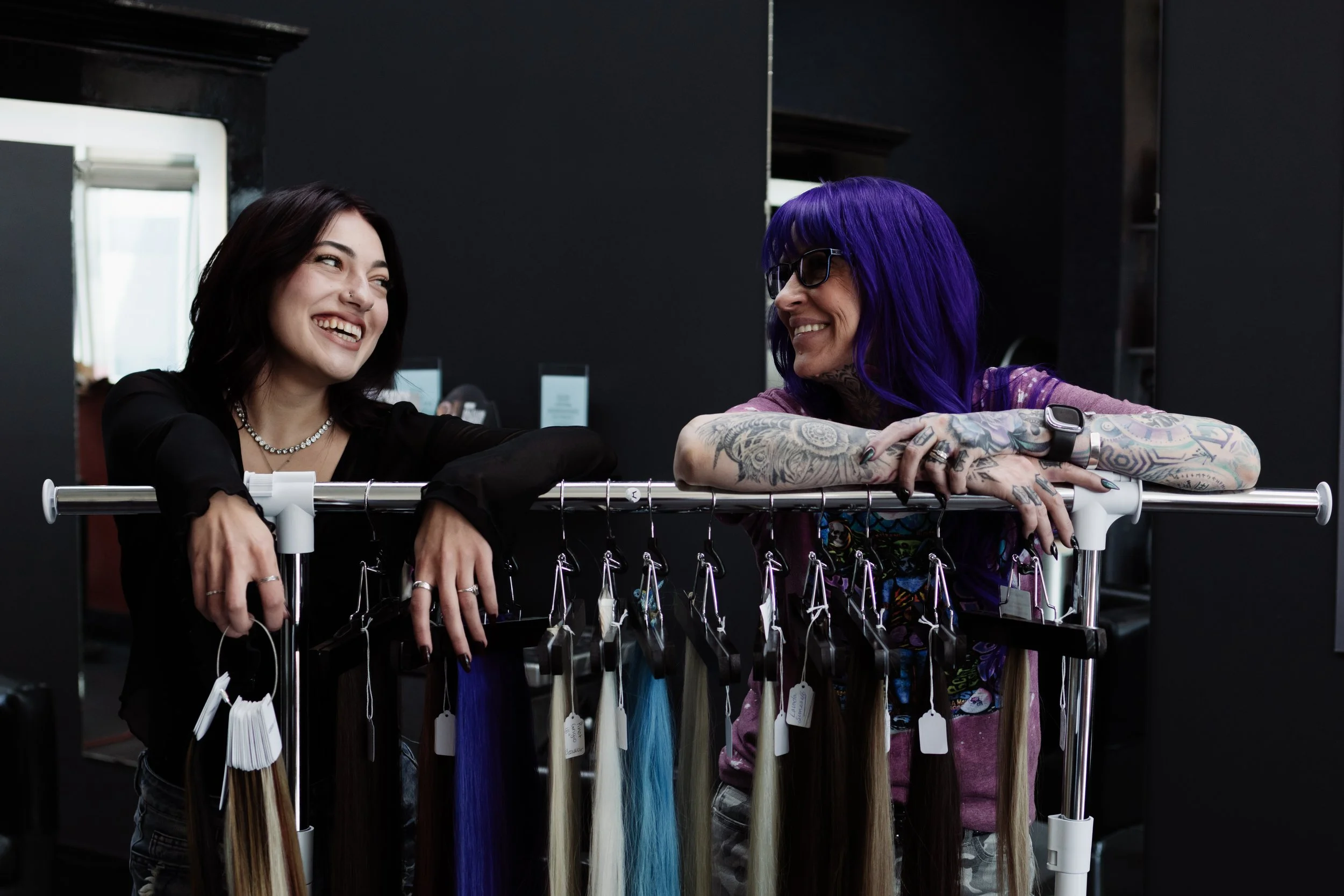 Misfits salon. Hair Extensions. Anchorage Salon, including haircuts, coloring, styling, balayage, keratin treatments, and scalp treatments.