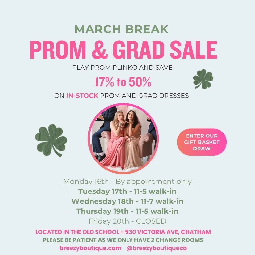 PROM &amp; GRAD SALE Tuesday, Wednesday and Thursday on in-stock dresses! #promsale #breezyboutiqueco