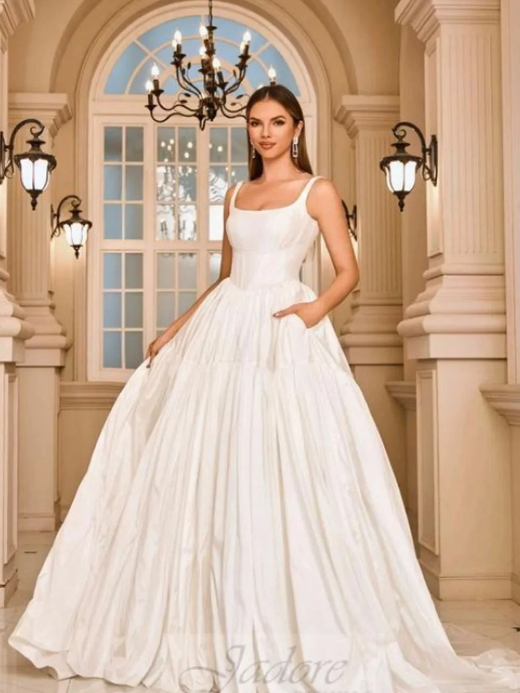Feel like a princess in this beautiful taffeta ballgown, with tiered skirt by Julian Eve, size 22. #bridalgowns #weddingdresses #julianevebridal #bridalballgowns #breezyboutiqueco