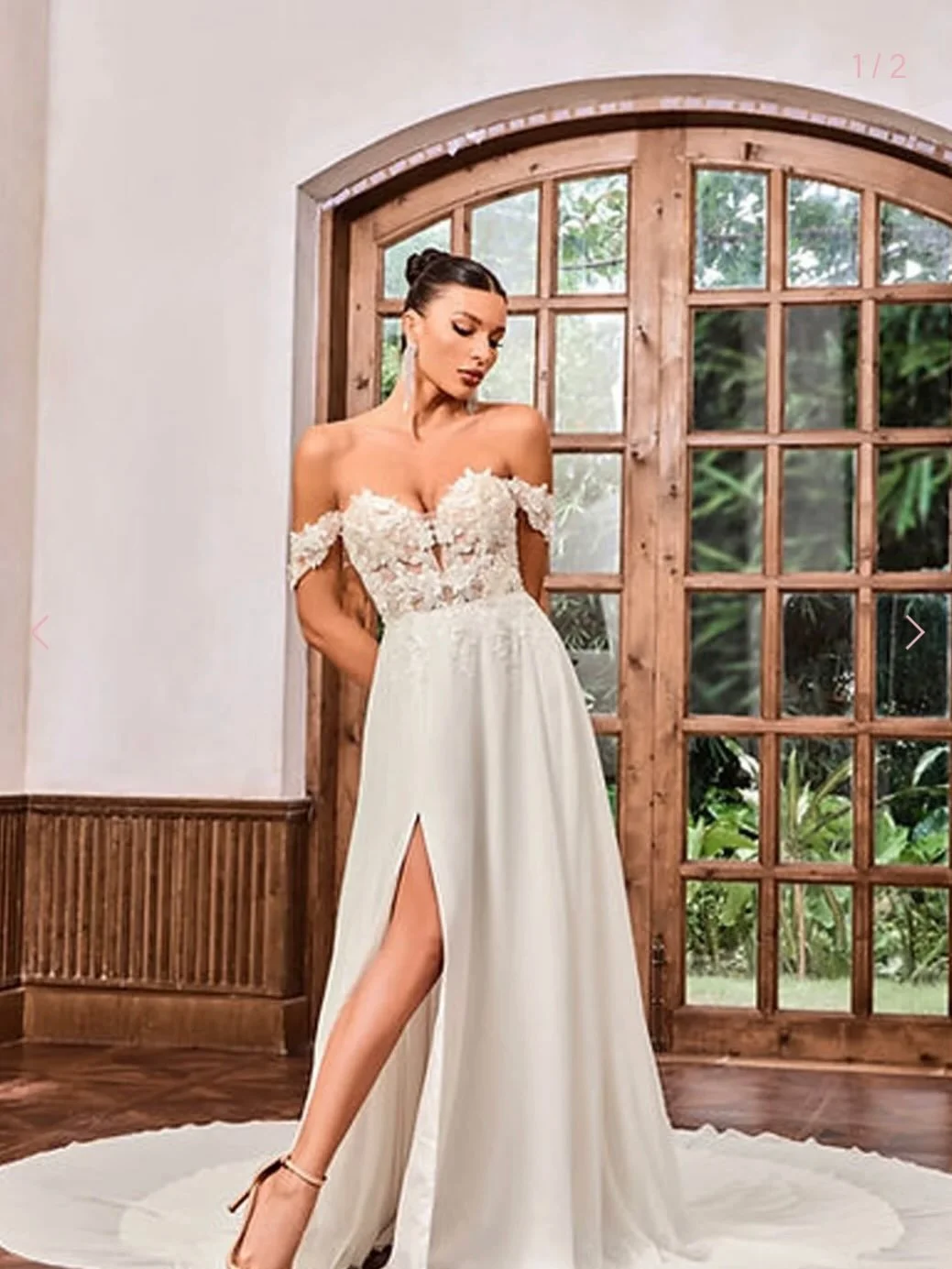 NOW ONLY $475! This romantic lace and chiffon gown is one of the dresses in our clear out sale. Bridal size 14. #offtherackbridal #breezyboutiqueco