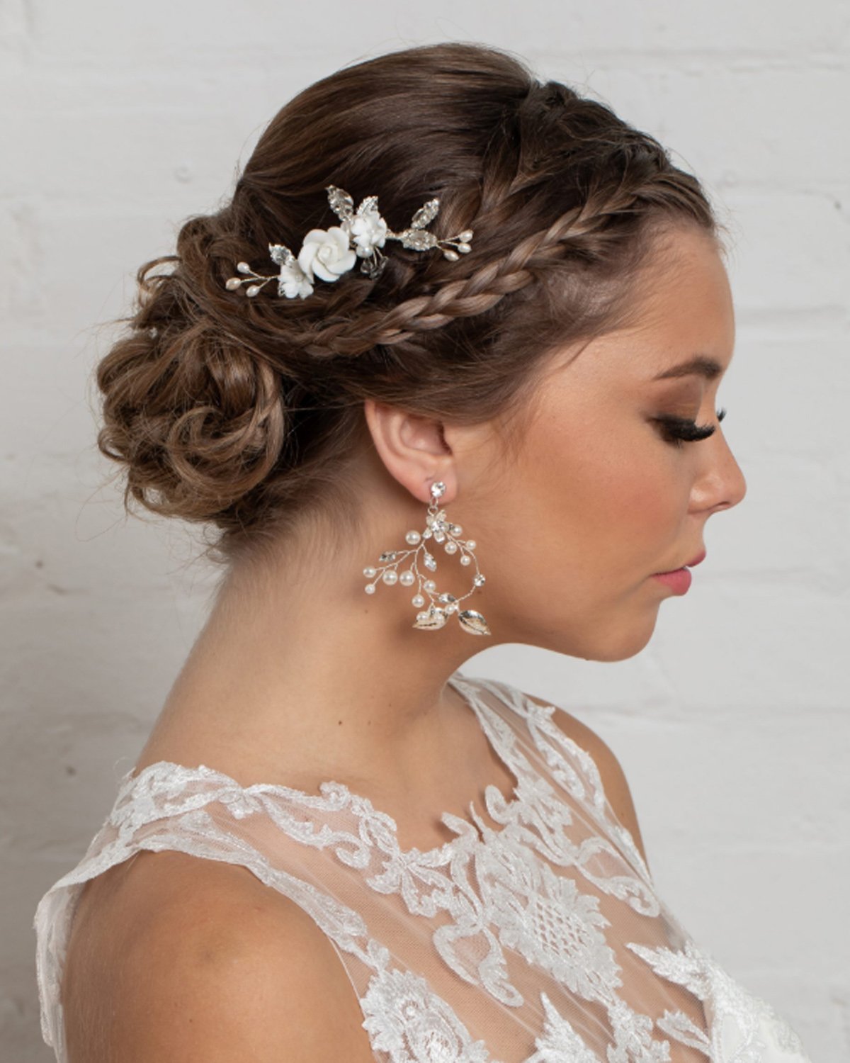 Porcelain Floral Headpiece in Ivory and Silver - Style T4481