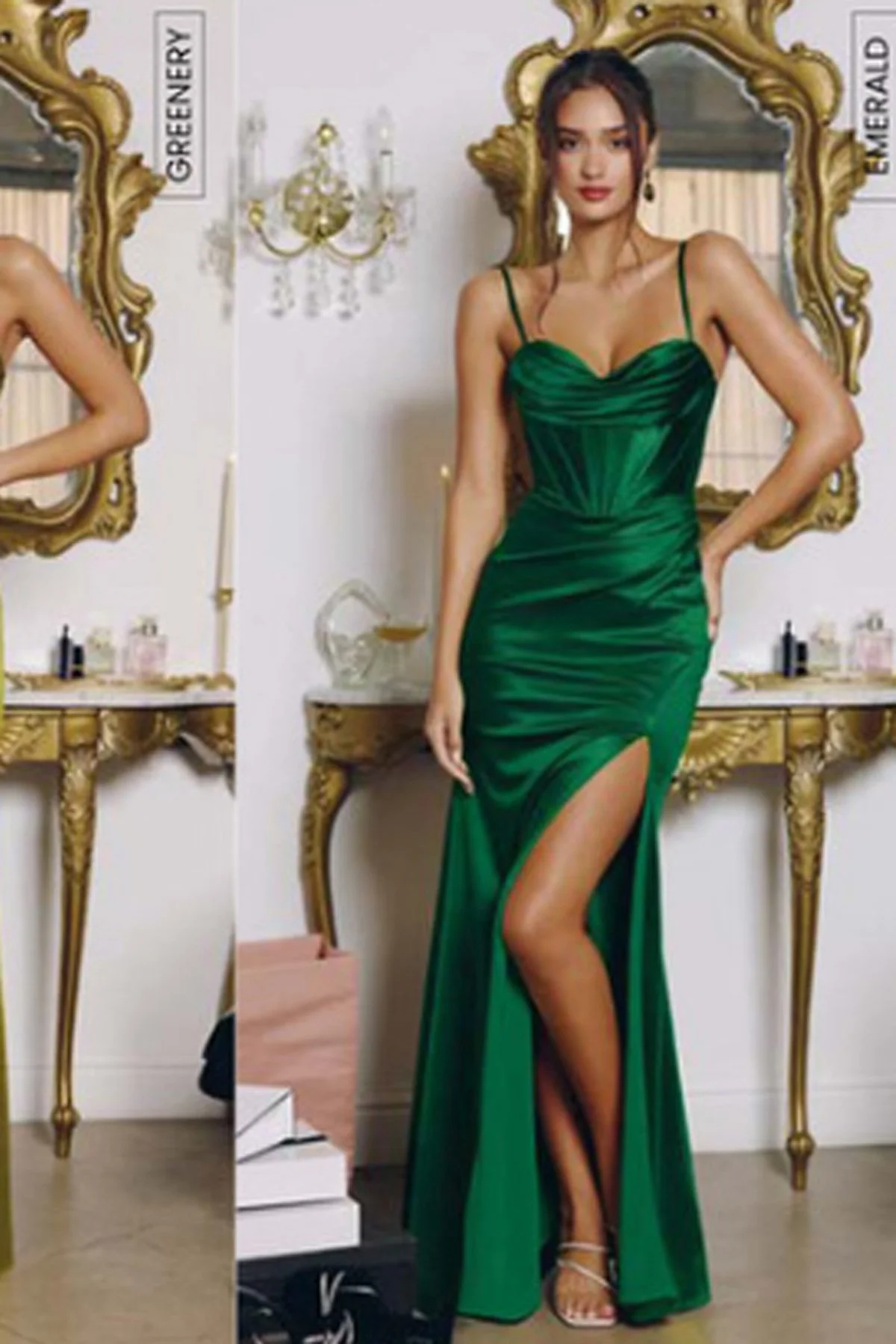 SOLD CAN ORDER Fitted Emerald Green Gown With Slit - Size XS