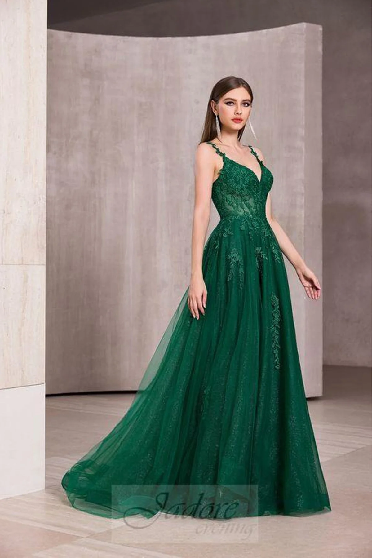 Gorgeous Emerald Green Lace and Tulle Gown with Corset Back - Size 12