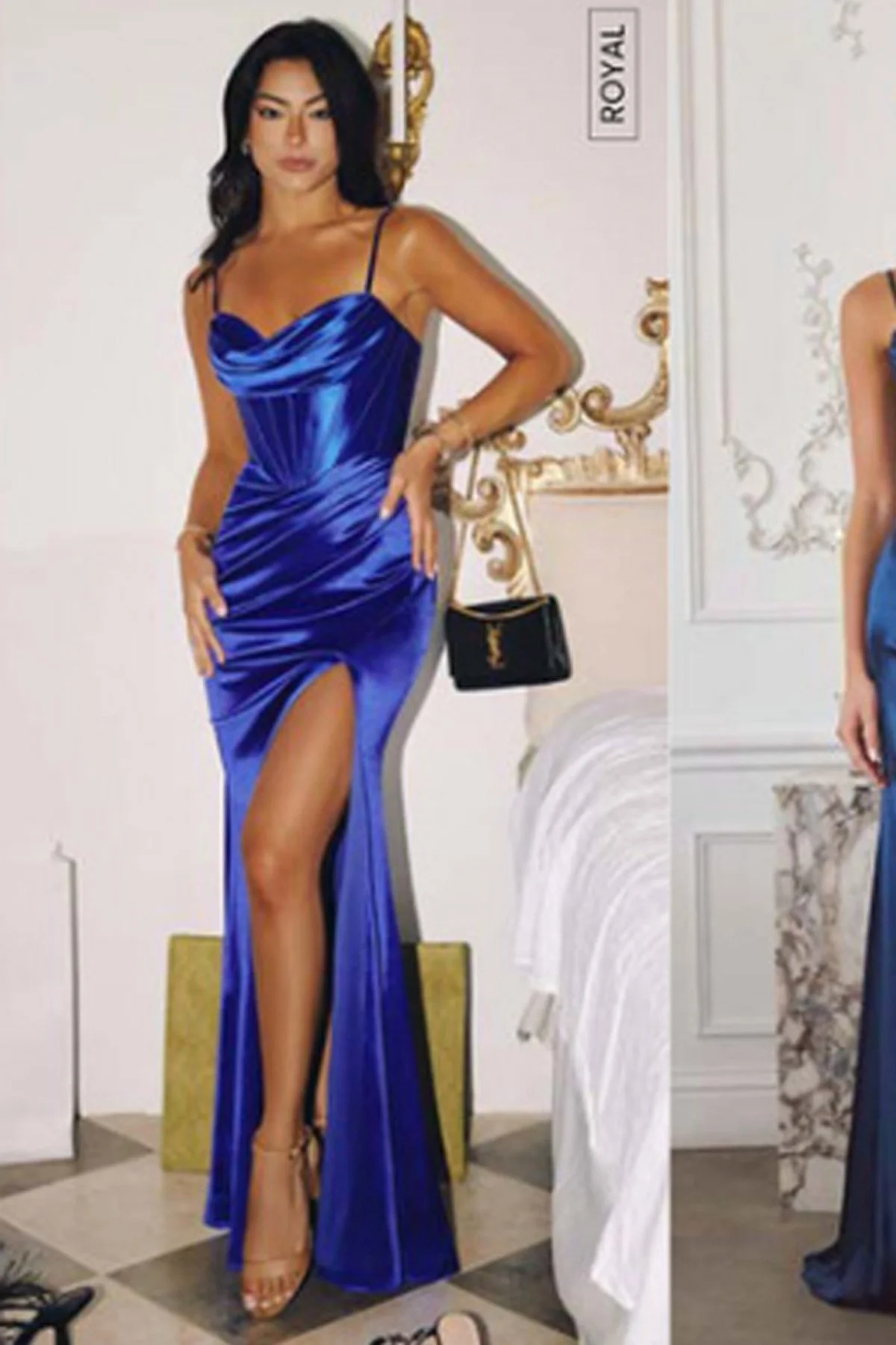 Beautiful Royal Blue Stretch Satin Fitted Gown - Size 3XL