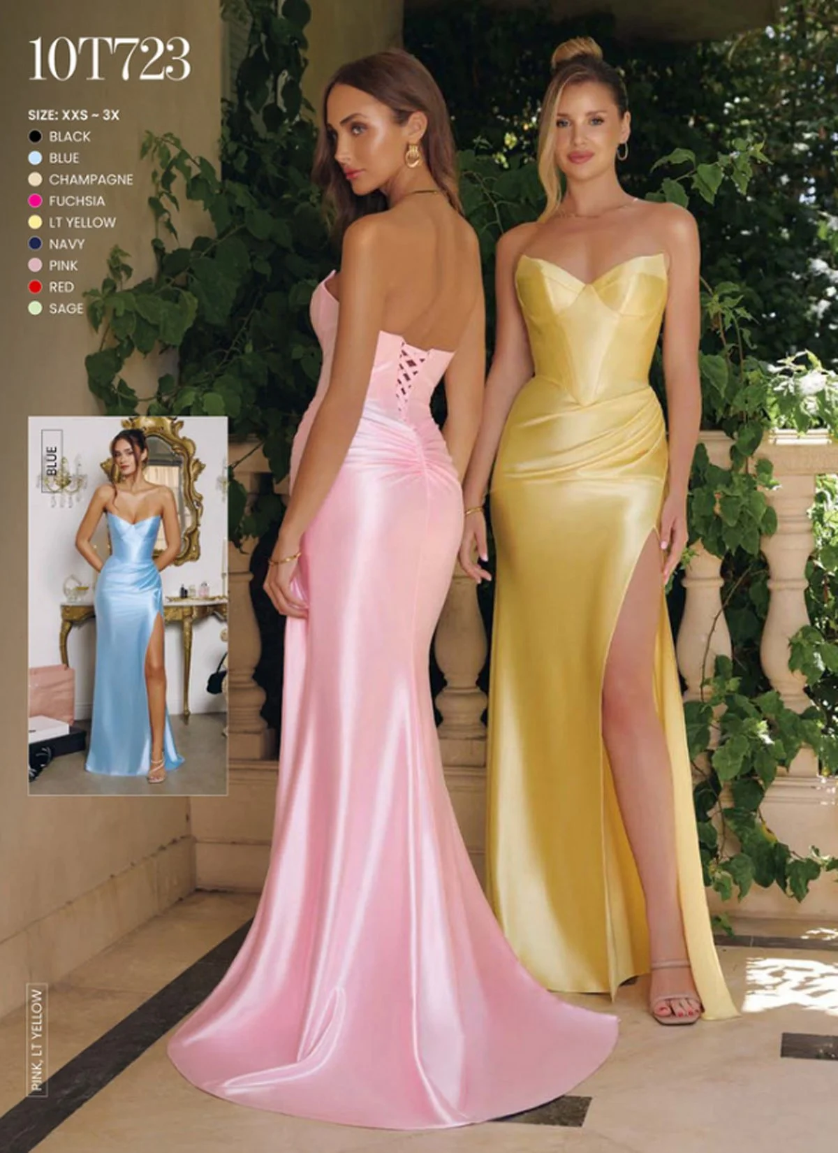 Strapless Yellow Satin Fitted Gown with Slit and Corset Back - Size XS