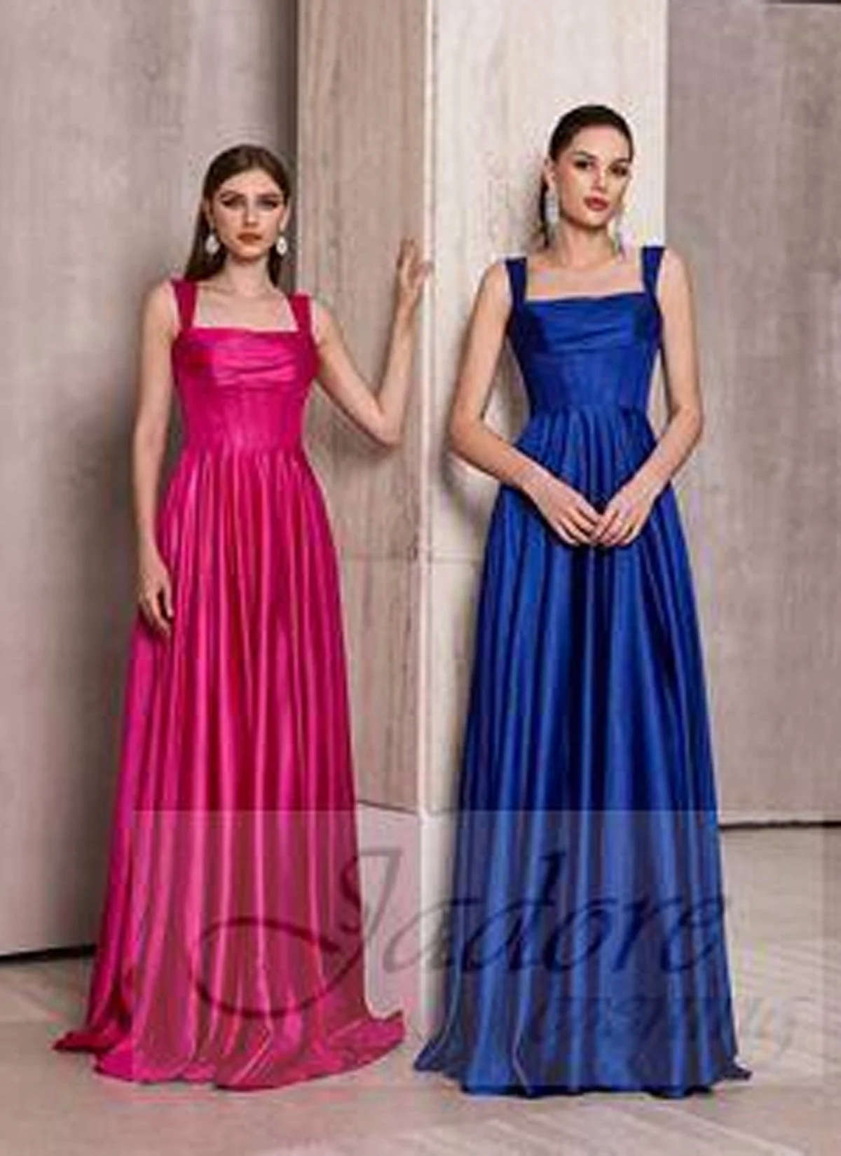 Gorgeous Royal Blue Elegant Shimmer Satin Straight Neck A-Line Gown - Size 18