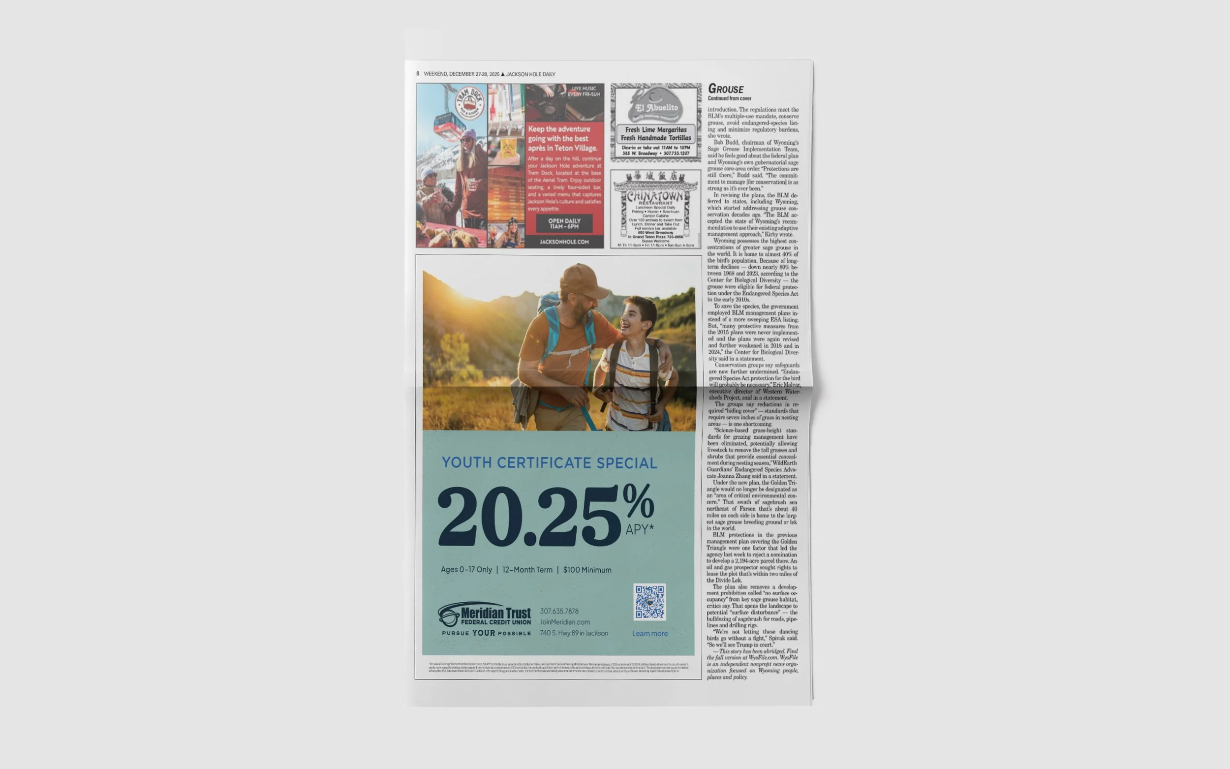 Youth certificate promotion: newspaper ad