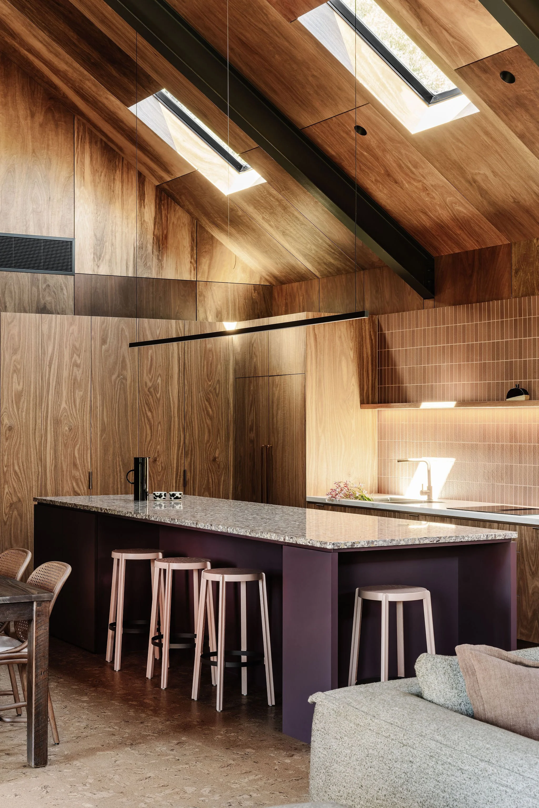 Valuted ceilings and skylights provide ample daylight