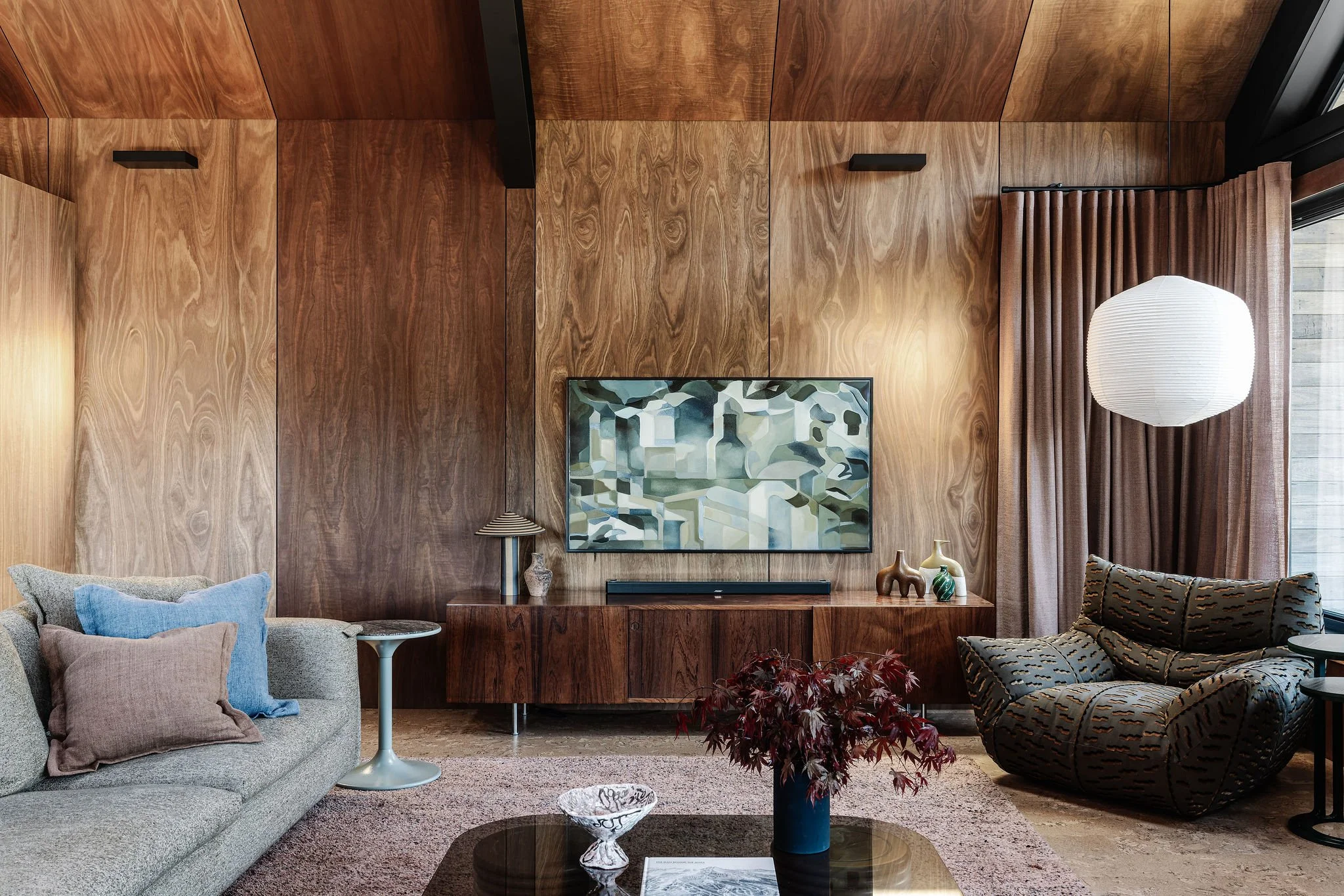 Art TV view, featuring Armadillo rug and Nest side table