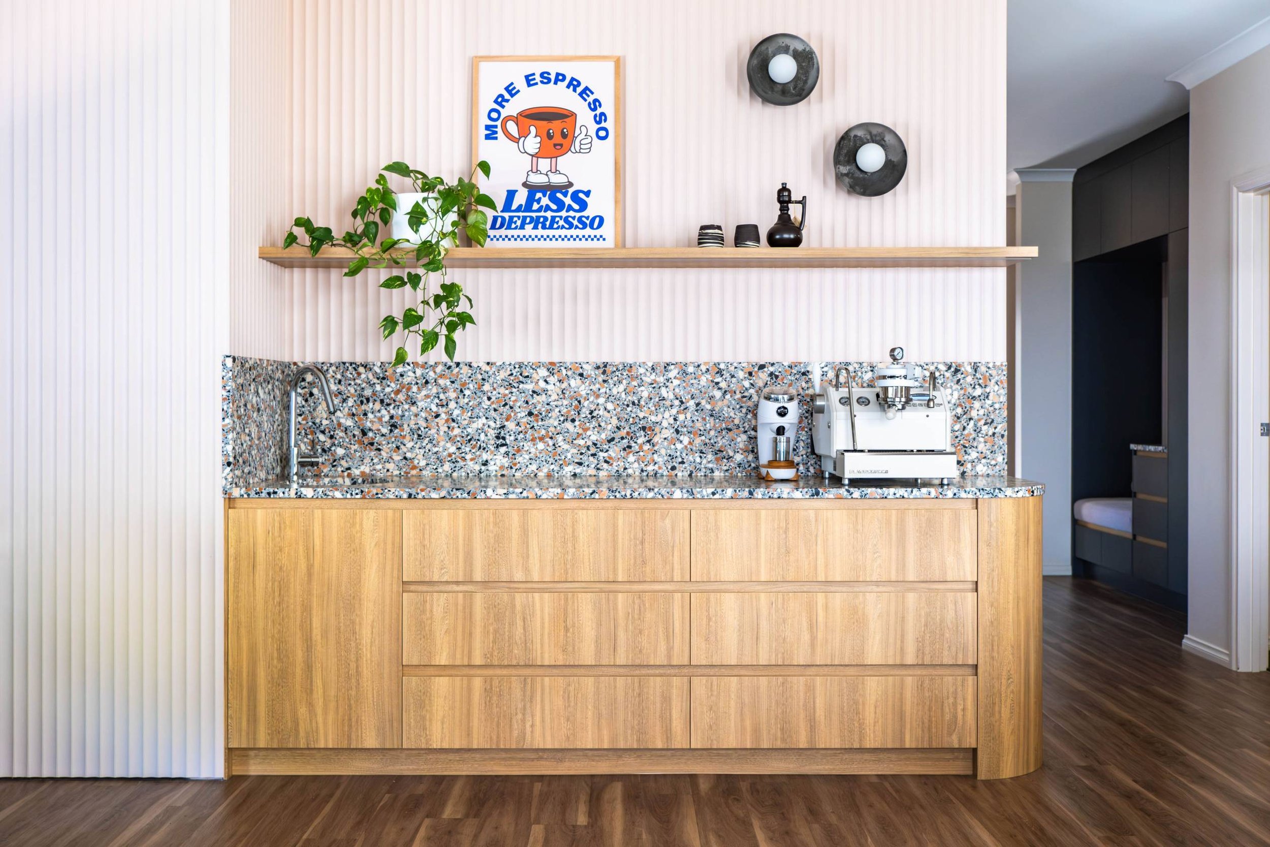 What had been a bland and underused corner of the home is now the coffee bar - a daily ritual space with presence, purpose and energy.