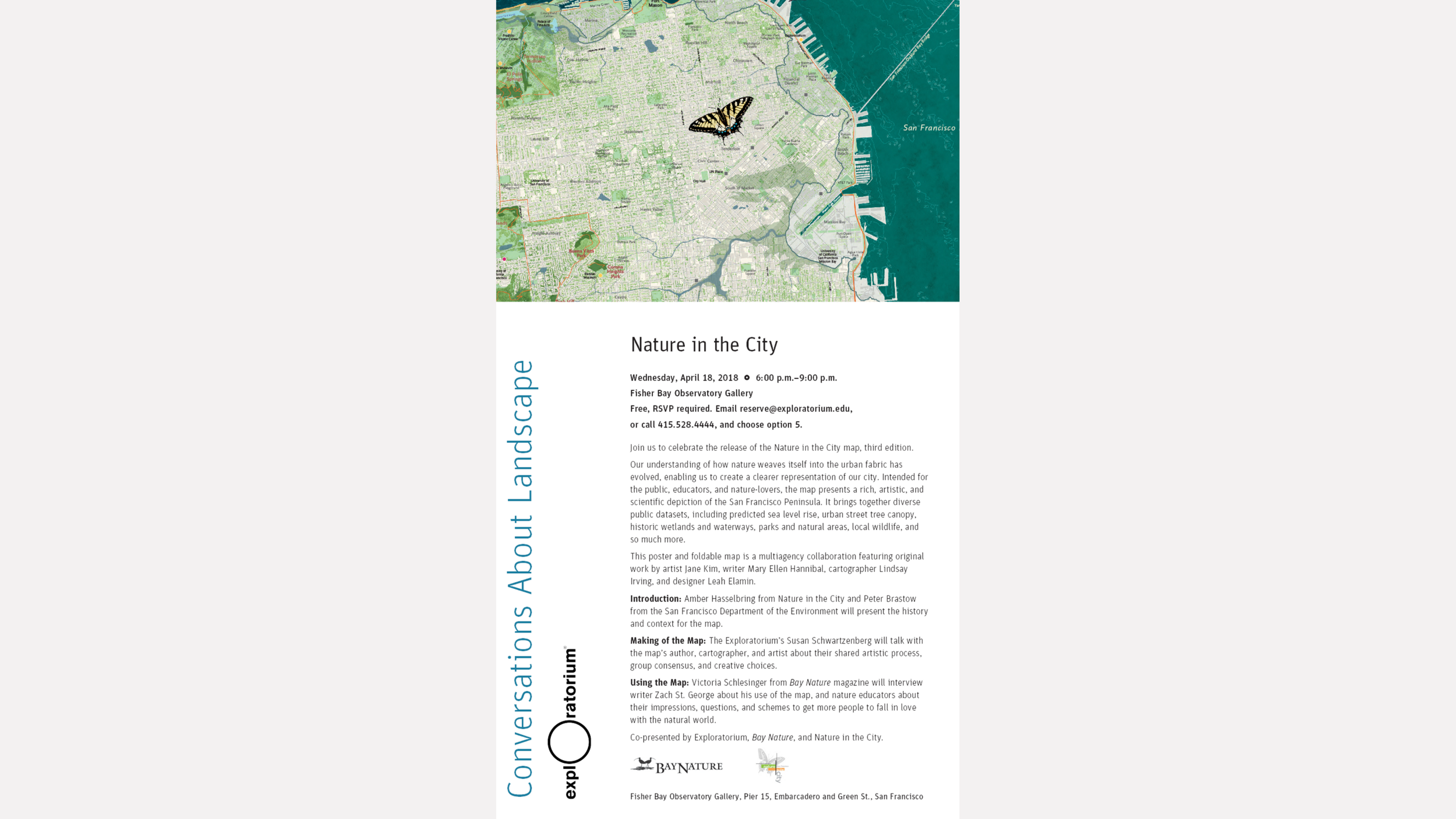 Flyer of one of the many public engagement programs designed to support the organizational goal of inspiring people in San Francisco to discover local nature.