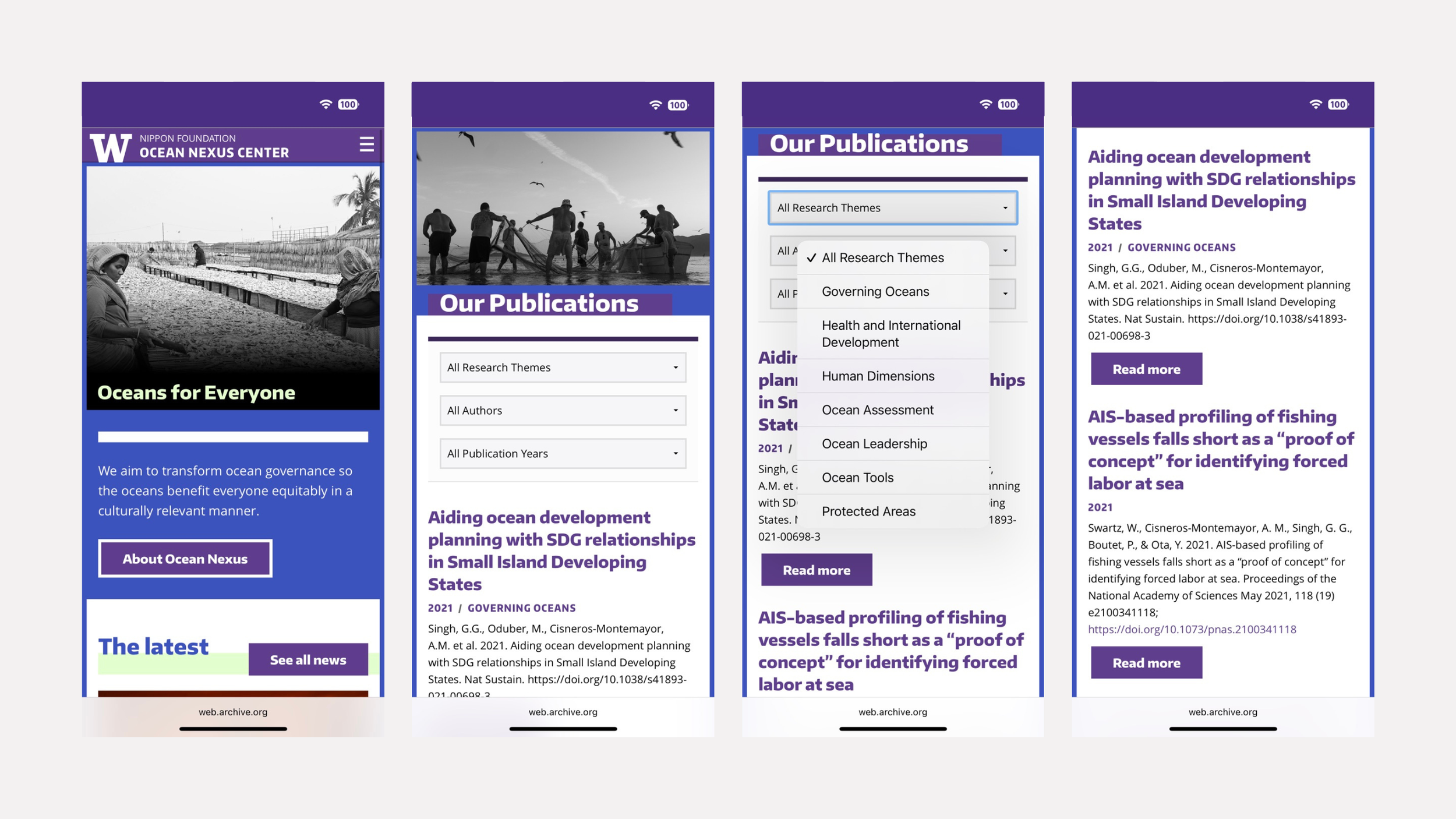 The original website for Nippon Foundation Ocean Nexus Center was hosted at the University of Washington.
Source: Wayback Machine; Screenshot: Ariel Wang.