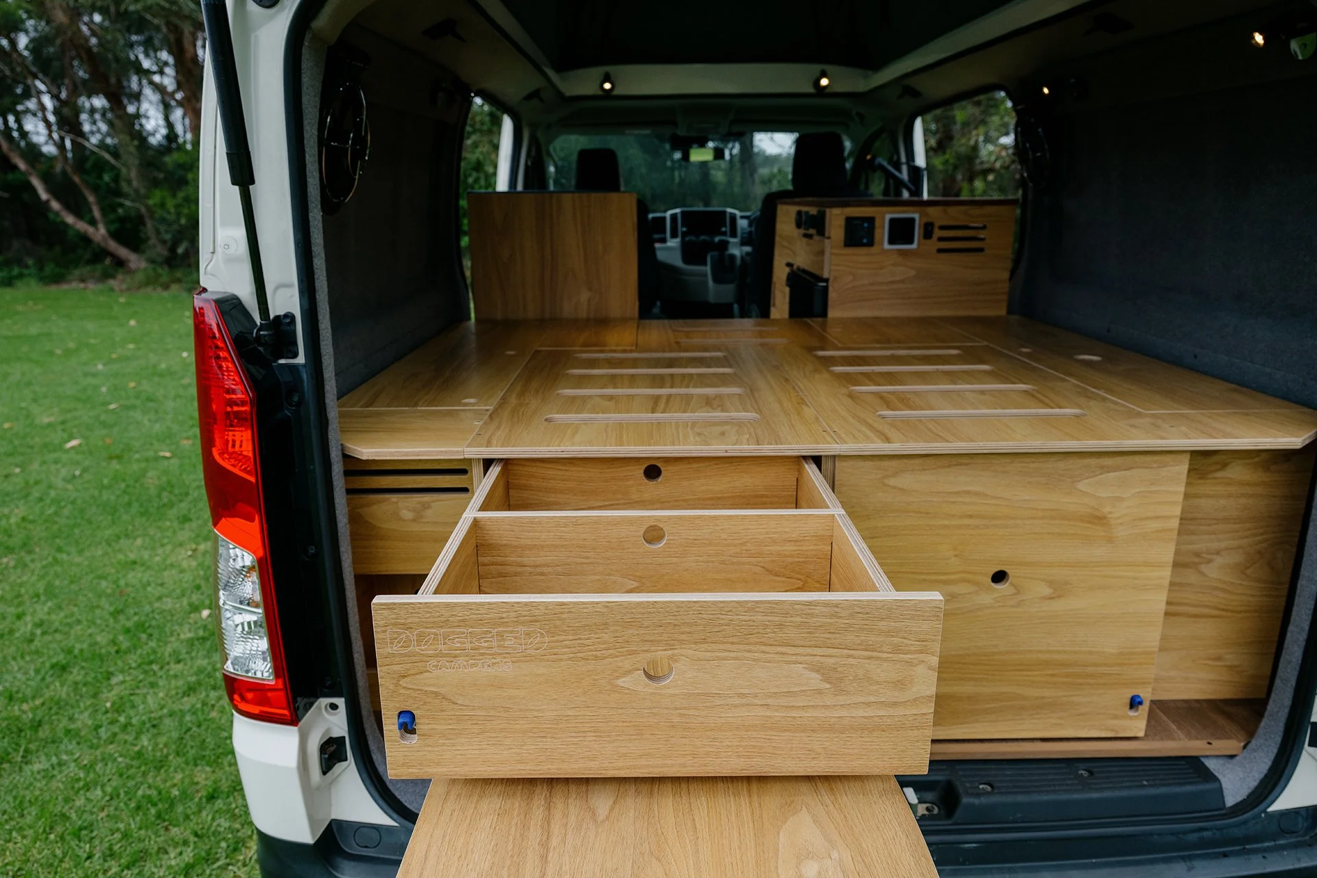 drawers in Toyota Hiace Campervan with pop-top