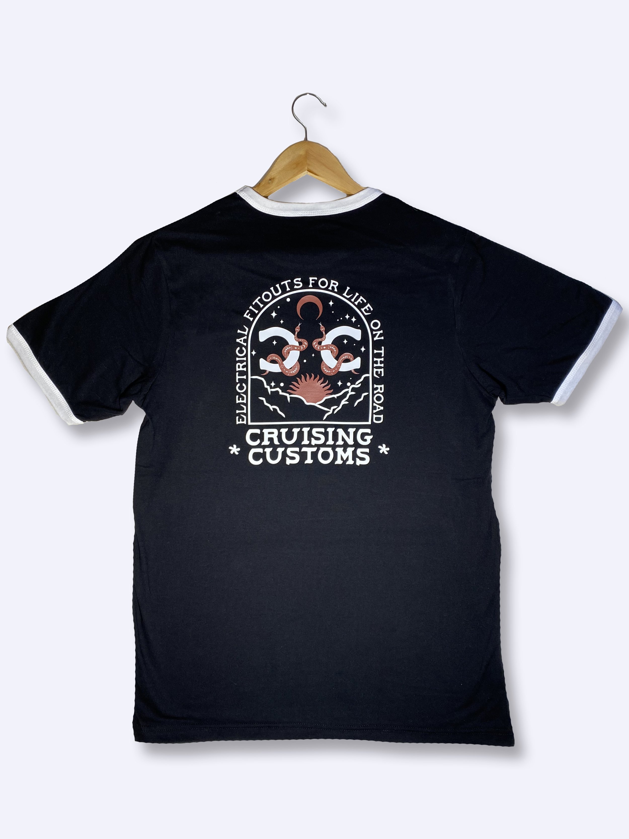 Black White Ringer Tee Retro Car Workshop