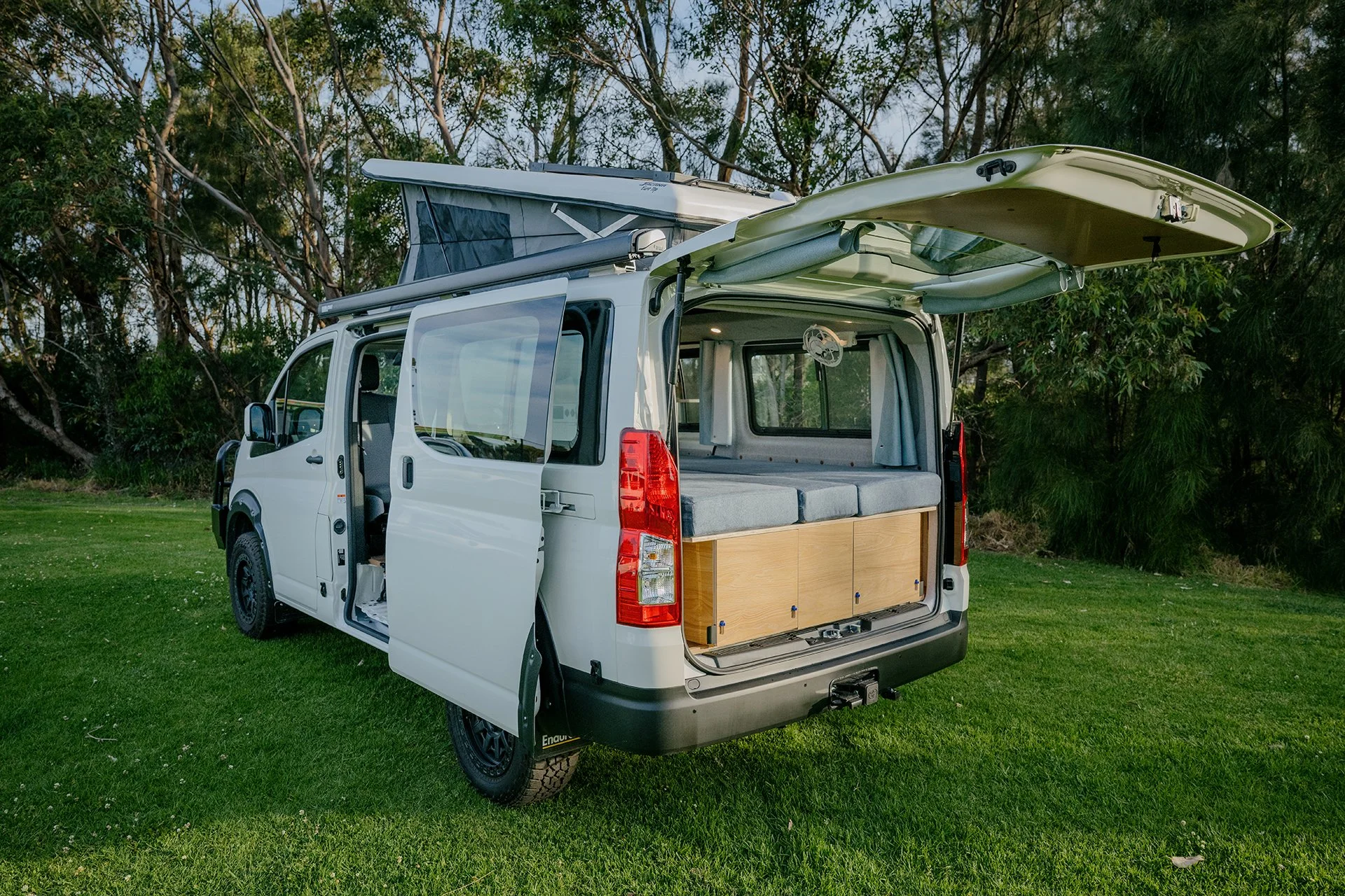 Toyota Hiace pop-top camper conversion with electrical system