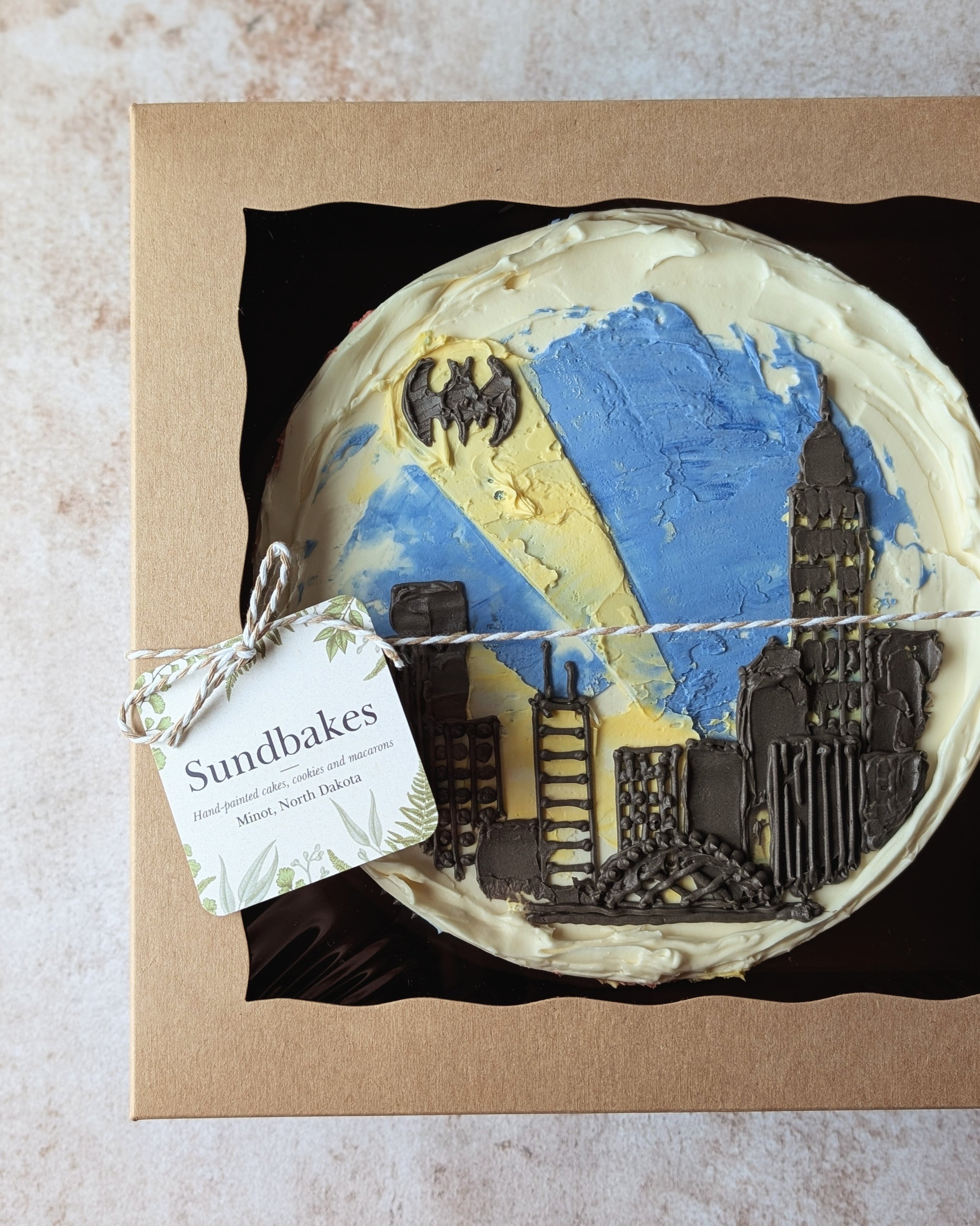 Batman superhero cake for a kid's birthday in Minot, North Dakota